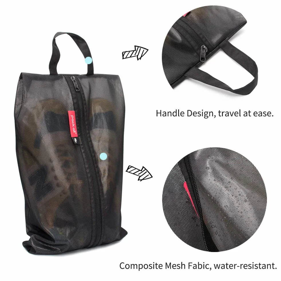 pack all Wodoodporne torby na buty do podróży, organizer do przechowywania etui na buty z zamkiem błyskawicznym, wielokolorowe dla mężczyzn i kobiet, Czarny, Jeden rozmiar, 1 opakowanie