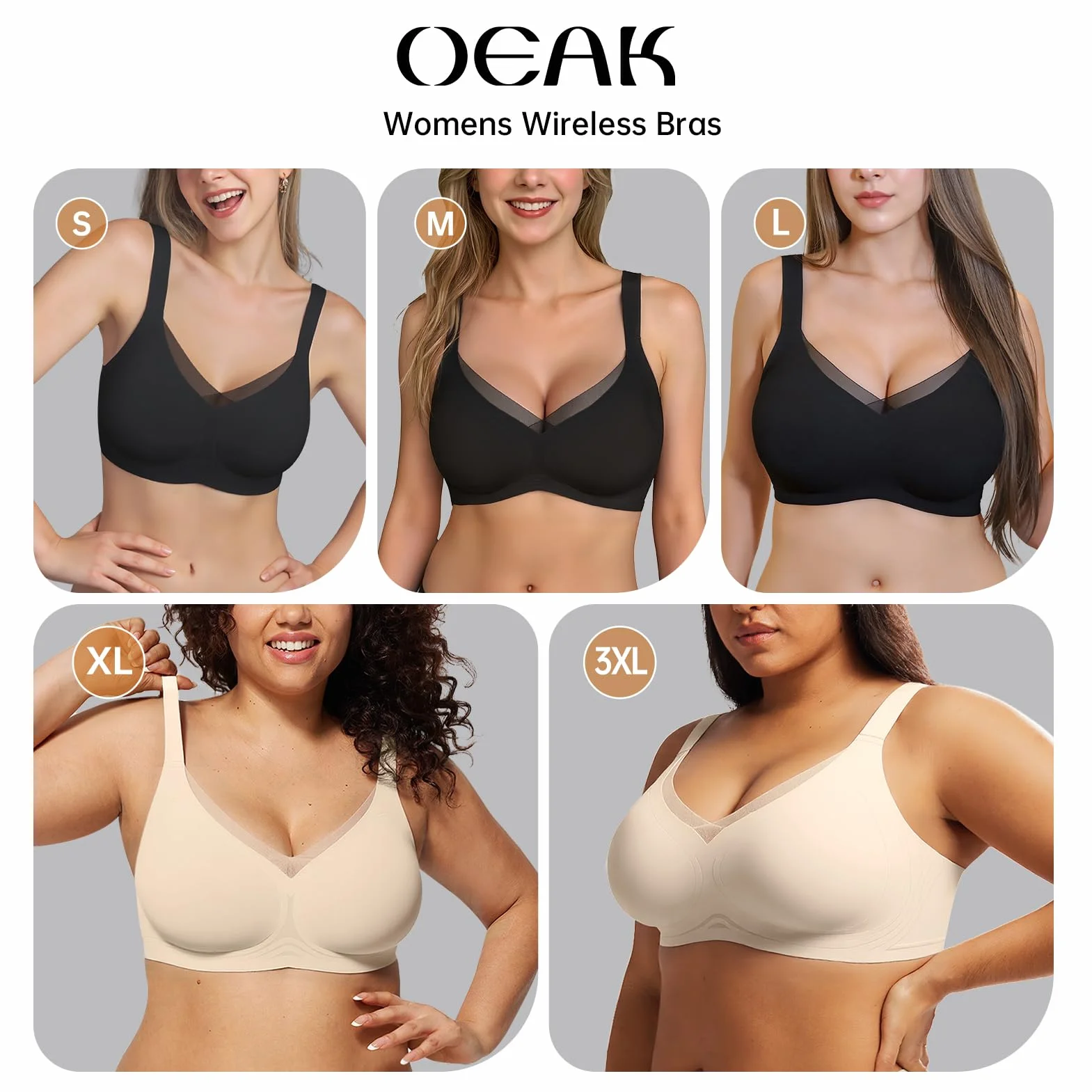 OEAK Biustonosze damskie bez fiszbin siateczka dekolt serek push-up