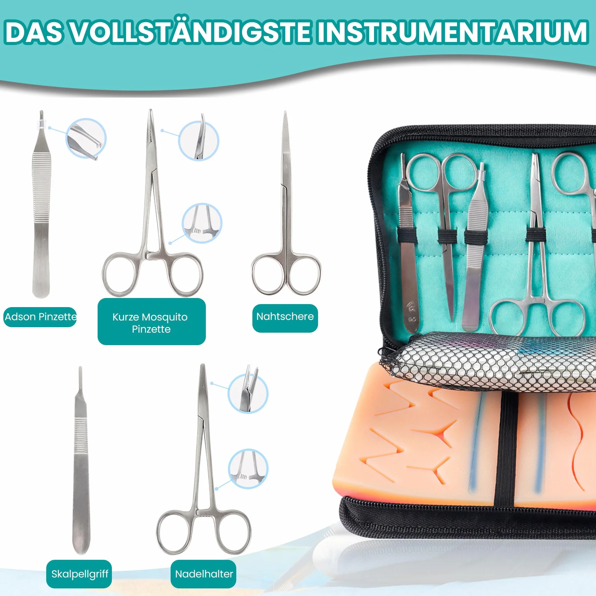 Zestaw do Ćwiczenia Szycia Chirurgicznego z Żyłami i Strefą Cięcia | Suture Practice Kit do Nauki Technik Szycia, Zestaw Medyczny, Narzędzia Chirurgiczne, Zestaw do Ćwiczeń Medycznych