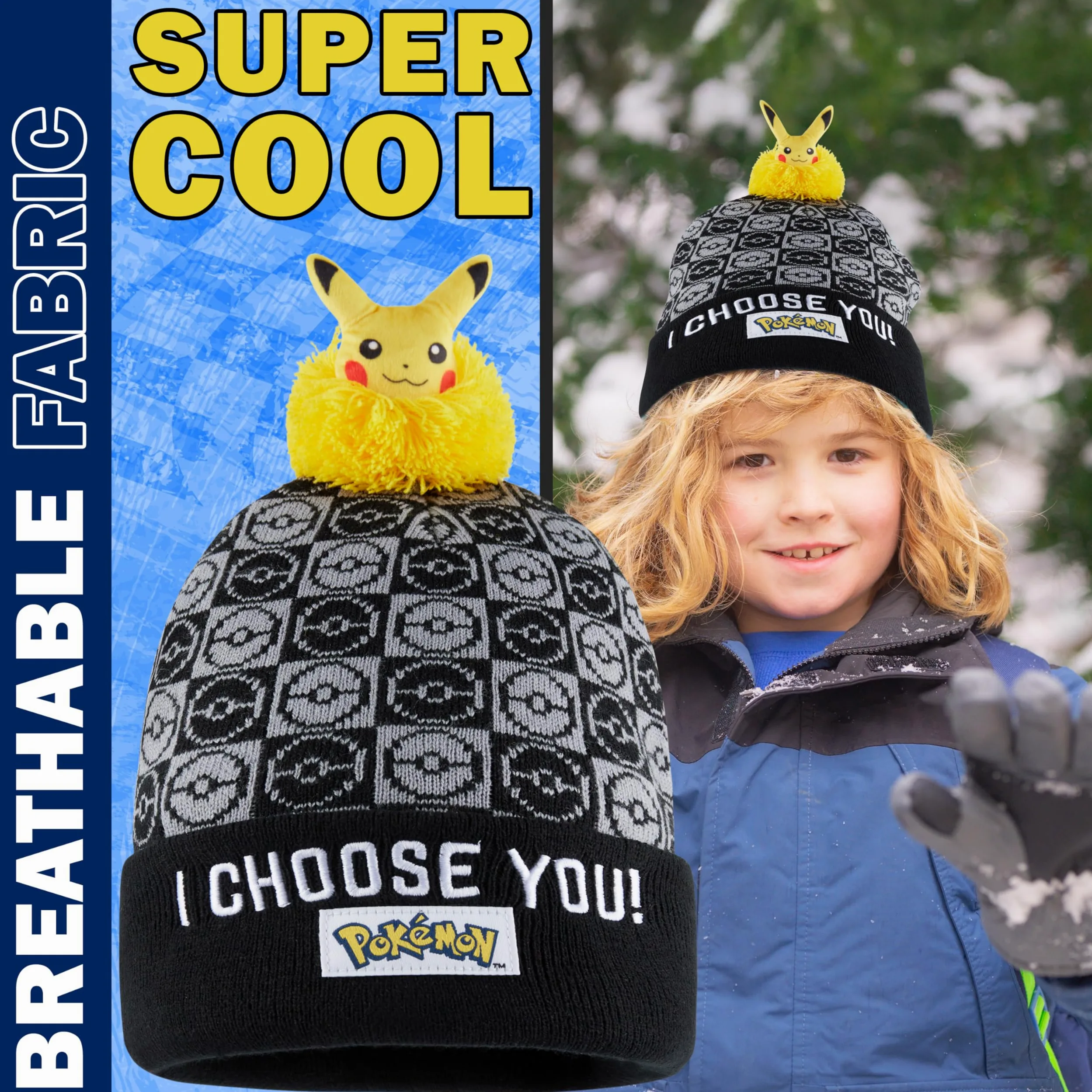 Pokemon dziecięca czapka beanie, przytulna dzianinowa czapka zimowa, jeden rozmiar, prezenty dla dzieci