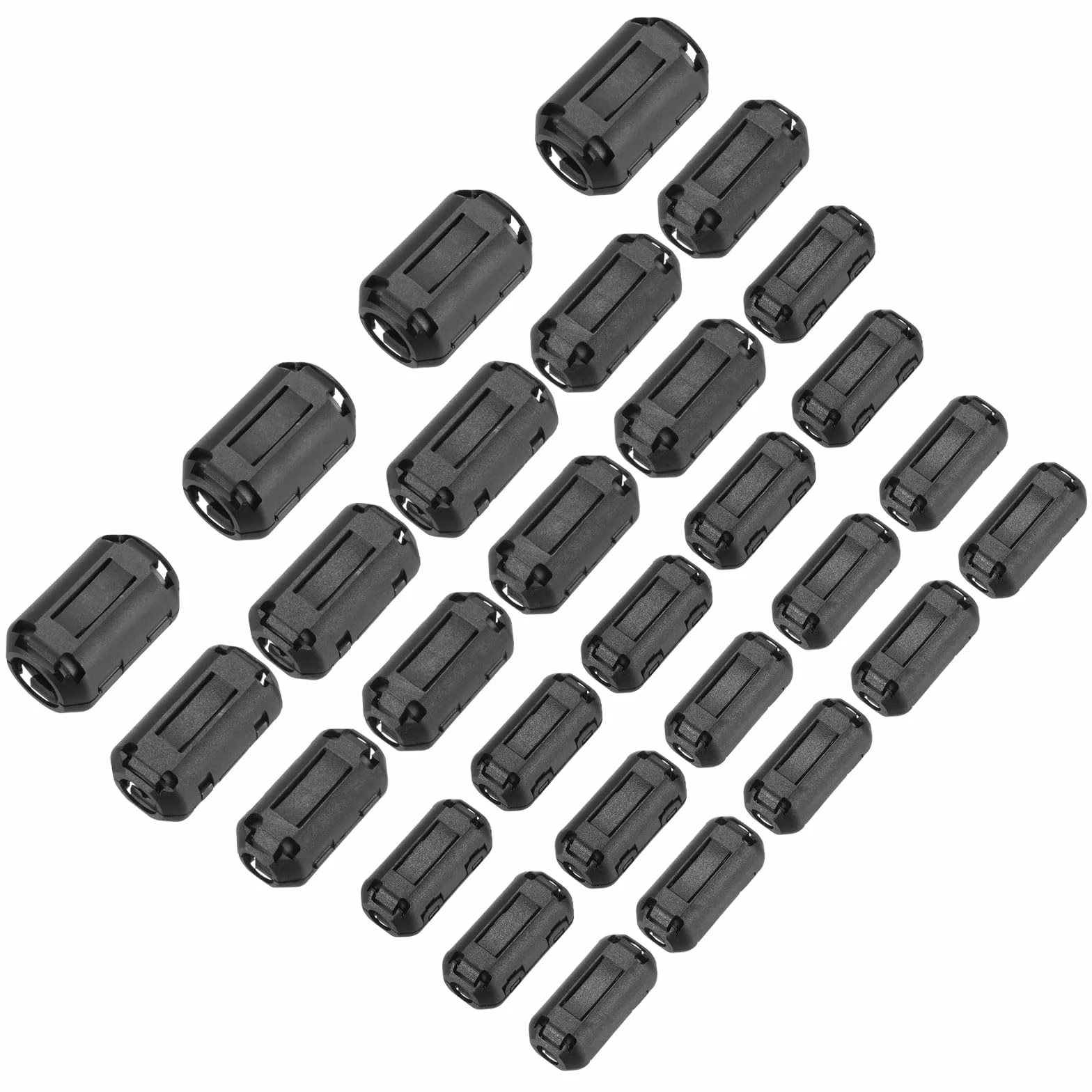 QUARKZMAN 30 sztuk 5 rozmiarów Clip-on Ferrite Ring Core, Zacisk ferrytowy EMI RFI do kabli 3,5 mm/5 mm/7 mm/9 mm/13 mm średnica, czarny