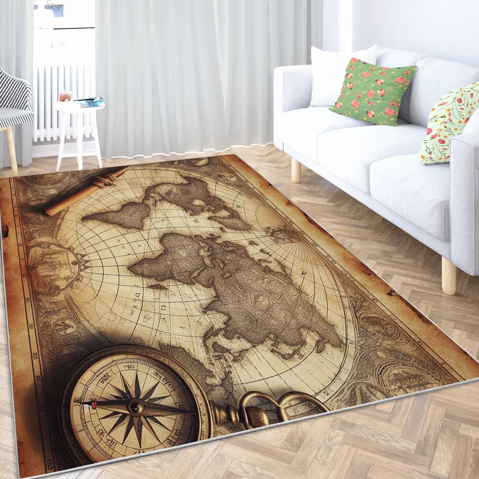 Dywanik, mapa świata, brązowy, 140 x 200 cm, nowoczesny, antypoślizgowy, puszysty dywan, do salonu, sypialni, pokoju dziecięcego