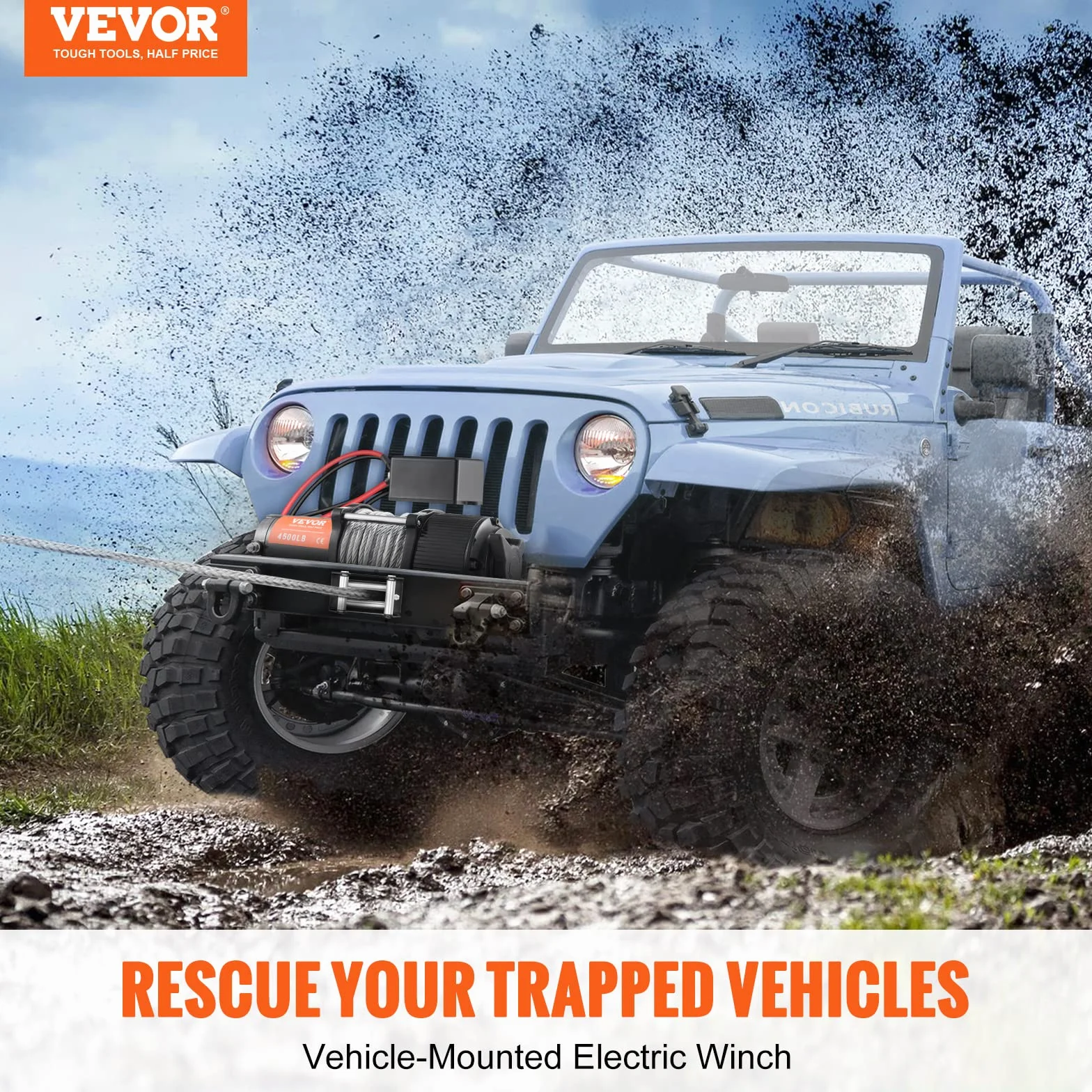 VEVOR Wciągarka elektryczna VEVOR 12 V 4500 lb 2041 kg z bezprzewodowym pilotem Wciągarka linowa IP55 Wodoodporna z przewodowym sterownikiem do holowania przyczep ATV SUV Ciężarówki Jachty Łodzie