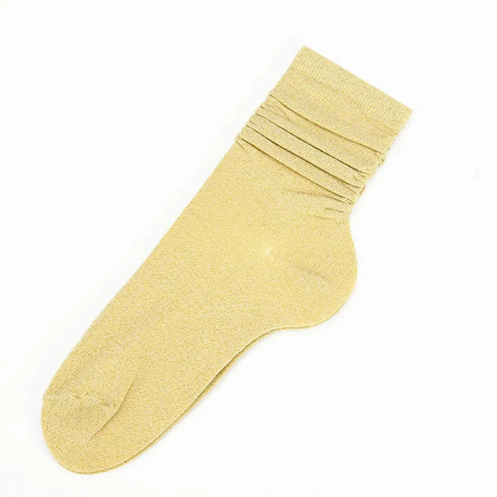 Skarpety termiczne Wygodne damskie brokatowe błyszczące miękkie skarpetki Jesień Zima Solid Color Casual Pończochy Prezent (Color : Golden, Size : One Size)