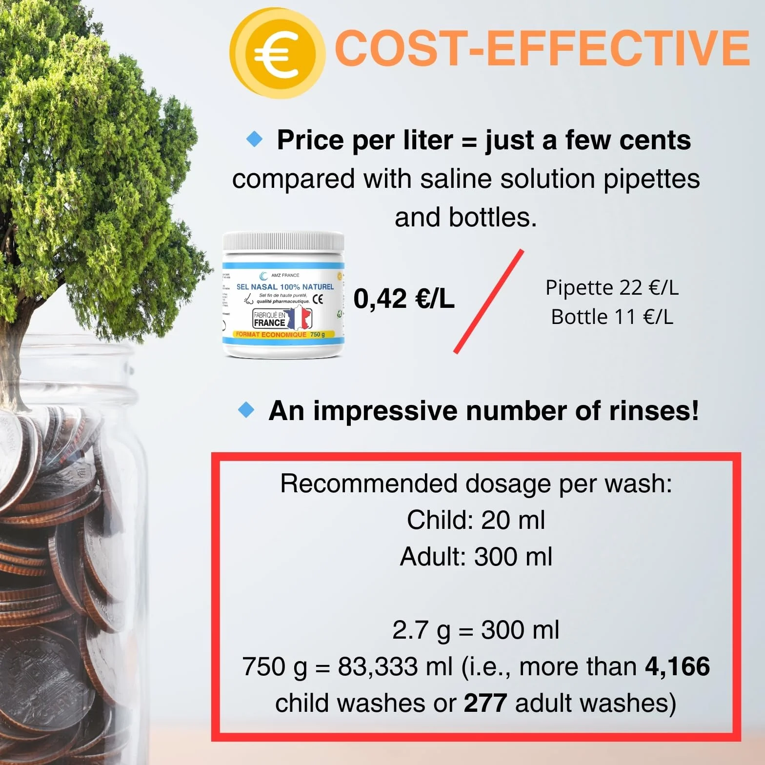 Nasal Salt 750 g, 100% Natural, Pharmaceutical Grade, Made in FRANCE - 277 Washes (XXL Box) - Child Adult - Nasal Rinse – Wellness Product