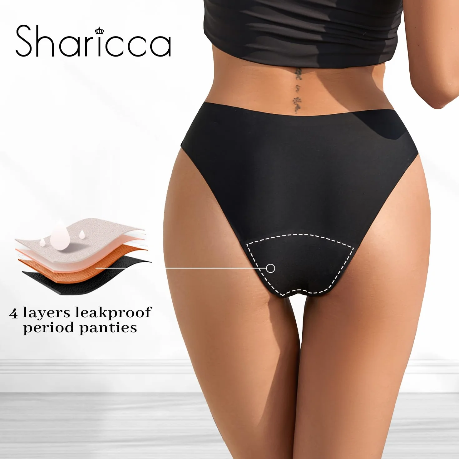 SHARICCA Chłonne bikini menstruacyjne, do pływania, miękkie, wygodne, styl bikini, klasyczne brazylijskie bezszwowe majtki kąpielowe (czarne 1P01-New XL-N1), Czarny-1p01-nowy, XL