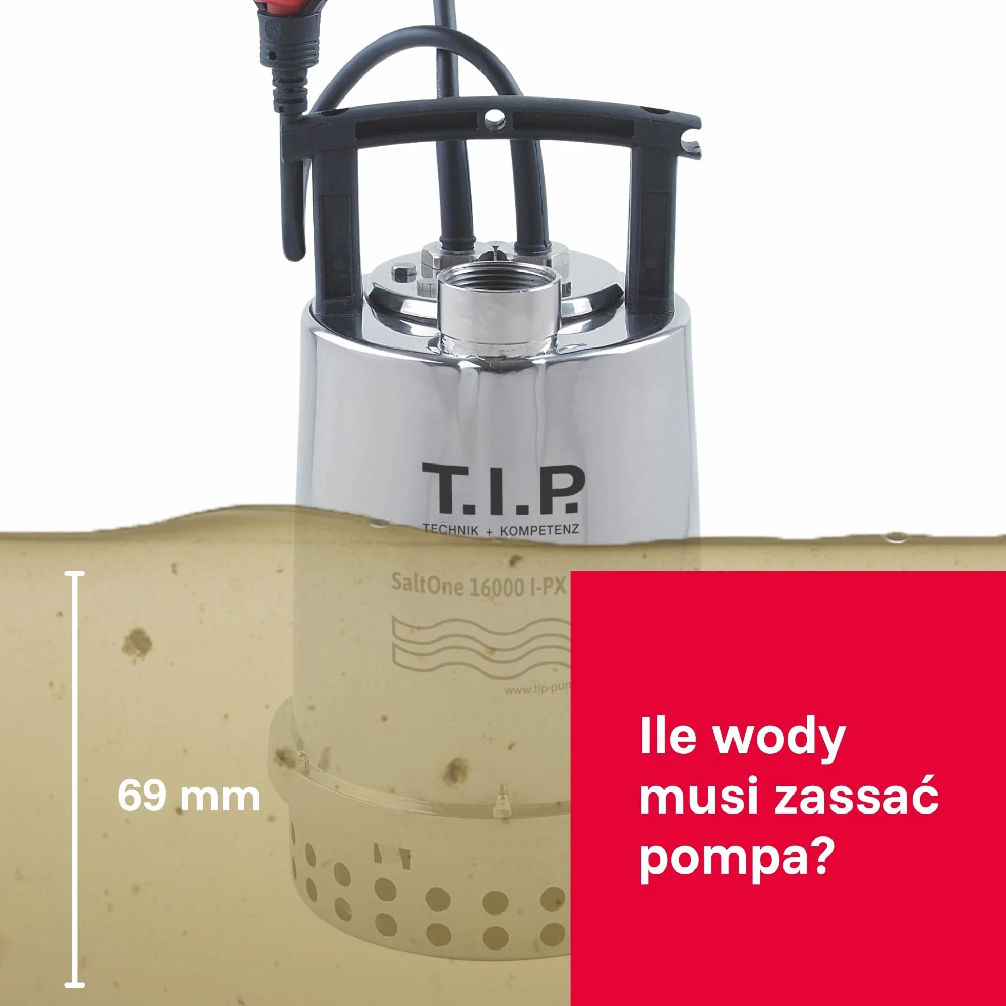 T.I.P. 2w1 Zanurzalna Pompa do Brudnej Wody - Pompa do Wody Słonej ze Stali Nierdzewnej (16 000 l/h, 1mm Płaskie Zasysanie z Pierścieniem DUO) SaltOne 16000 I-PX DUO, 30276