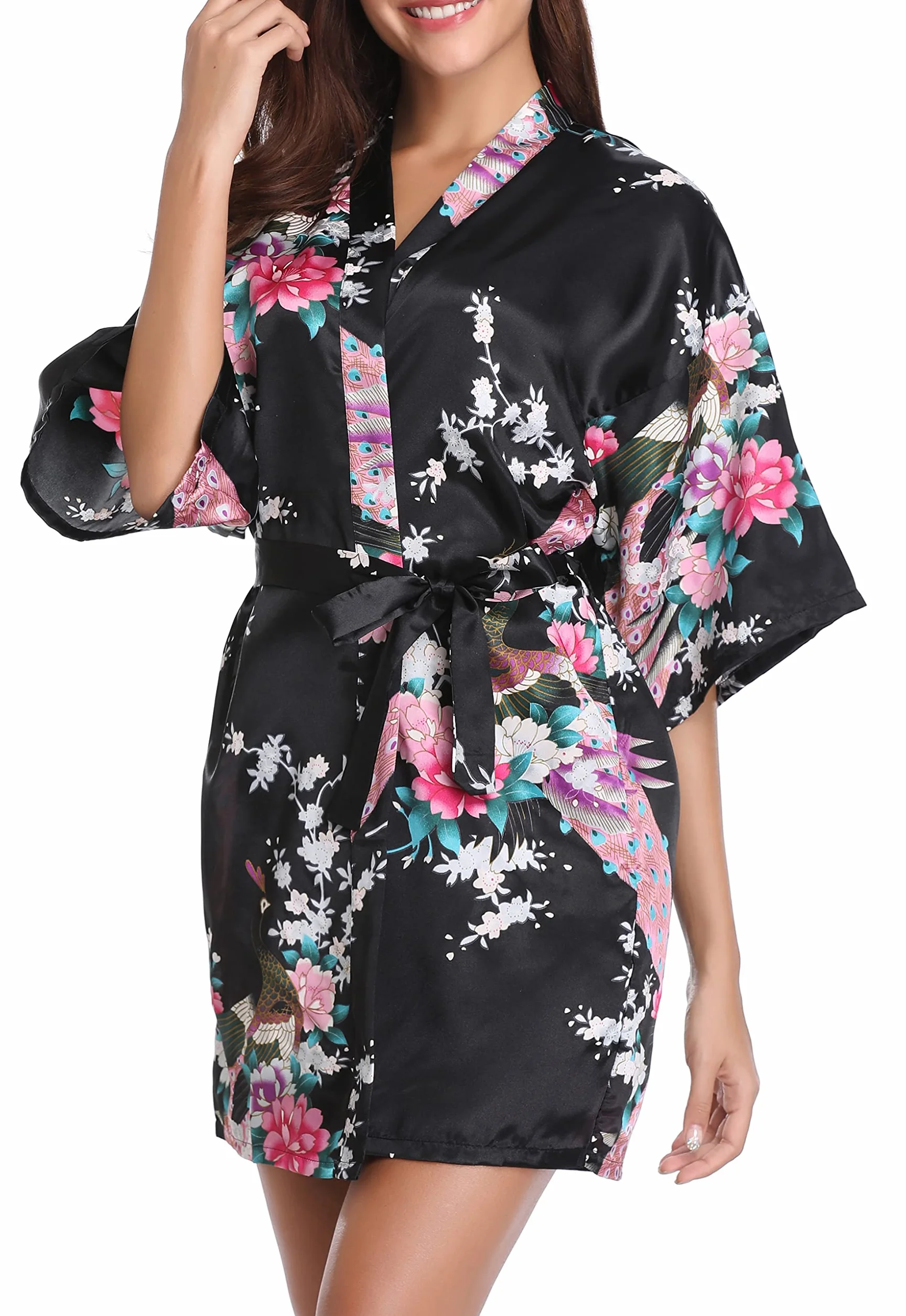 Vlazom Szlafrok damski kimono szlafrok satynowy szlafrok koszula nocna krótki styl szlafrok ślubny
