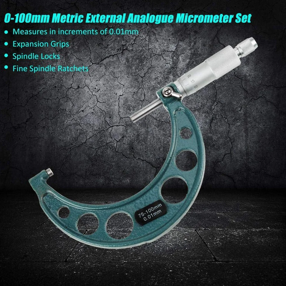 Mikrometr zewnętrzny, 4 sztuki 0-25 mm, 25-50 mm, 50-75 mm, 75-100 mm mikrometr zewnętrzny mikrometr mikrometrowy śruba z kabłąkiem zestaw mikrometrów zestaw z obudową