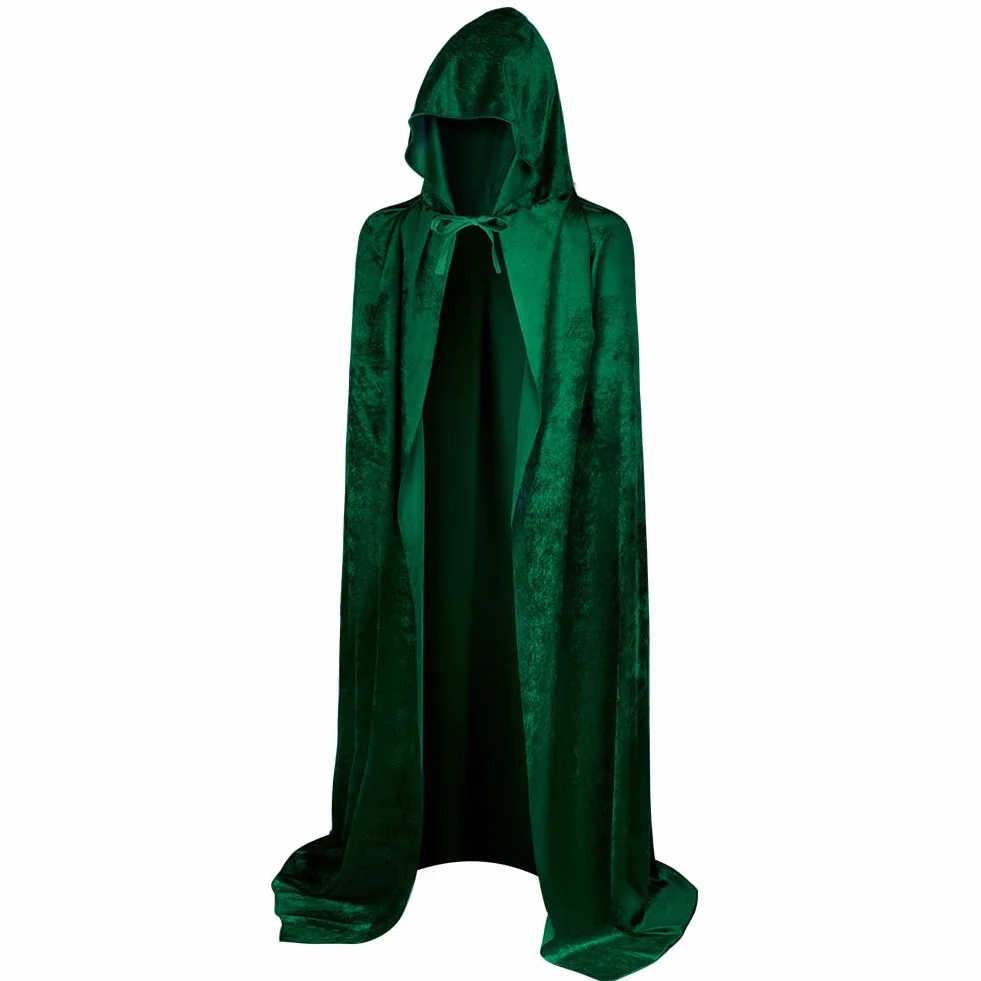AOOWU Zielona peleryna, Halloween, peleryna z kapturem, czarownica, akcesoria do cosplay, kostium dla dorosłych, ponury żniwiarz, peleryna, długi płaszcz dla wampira, na Halloween, imprezę rodzinną
