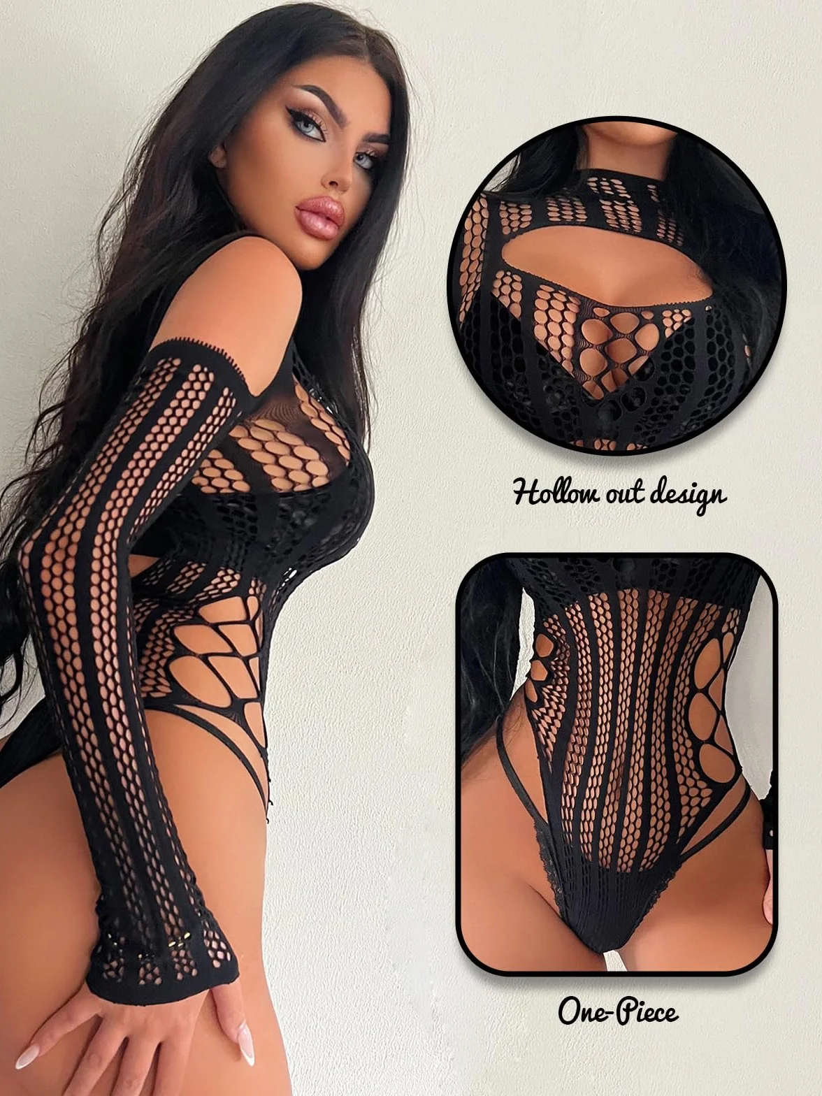 Buitifo Woman Bodysuit One Piece Babydoll Mesh Top Lingerie Rave Outfits Black M