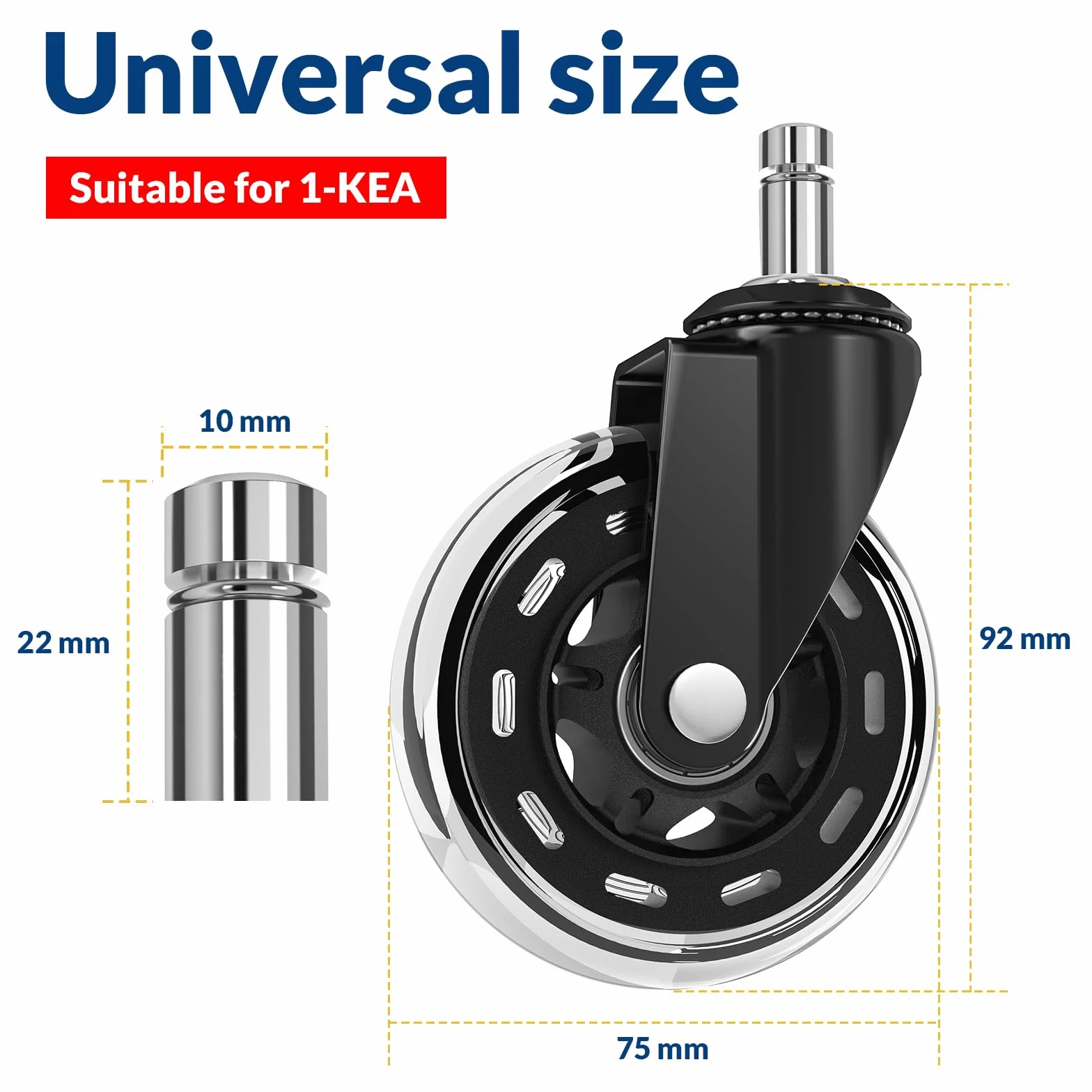COSYLAND Krzesło biurowe, 5 sztuk, kółko do krzesła biurowego, przezroczyste, białe, kółko, krzesło biurowe, do parkietu i dywanu - 10 x 22 mm (1-KEA)