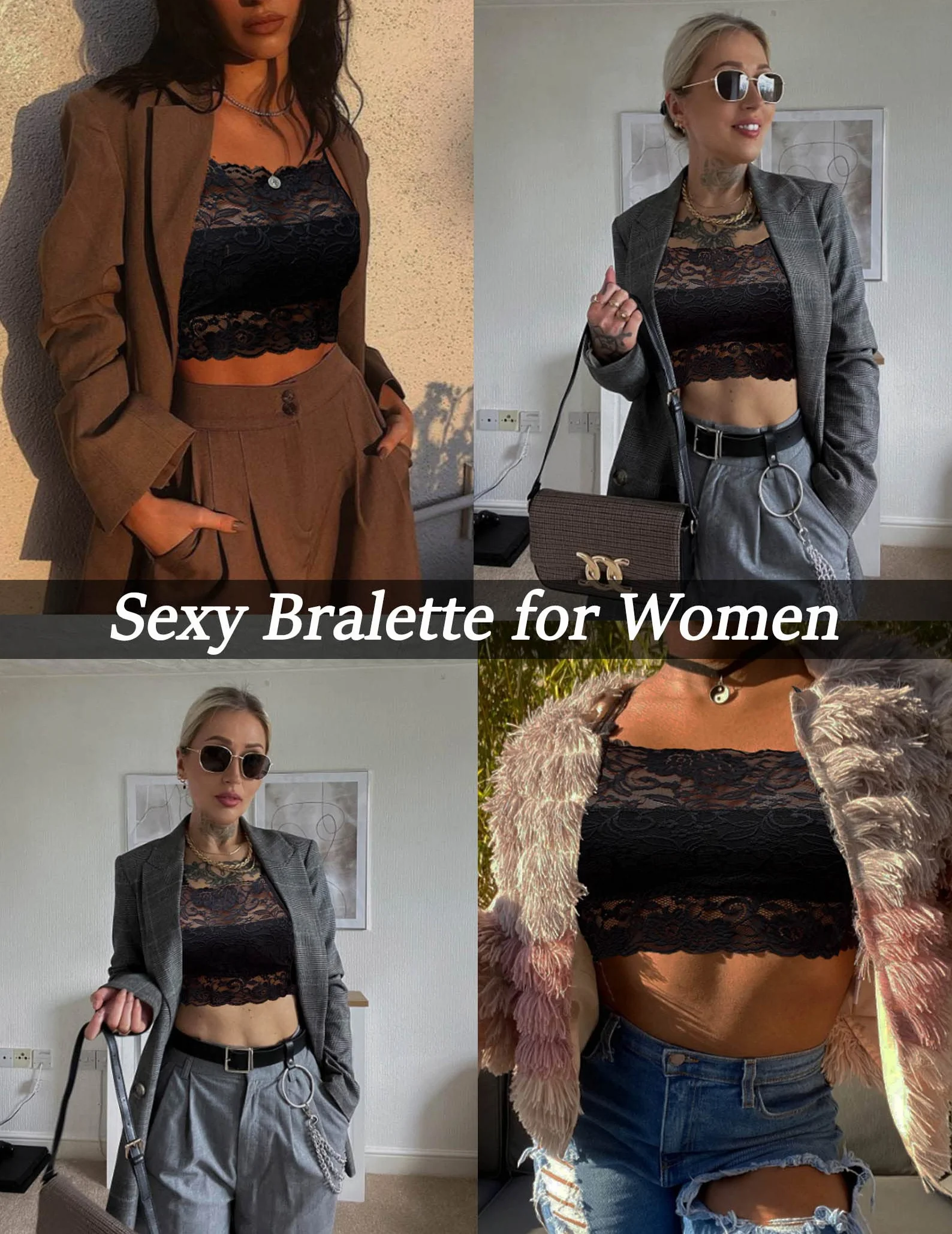 Avidlove Damska koronkowa koszulka Crop Top z odkrytym brzuchem