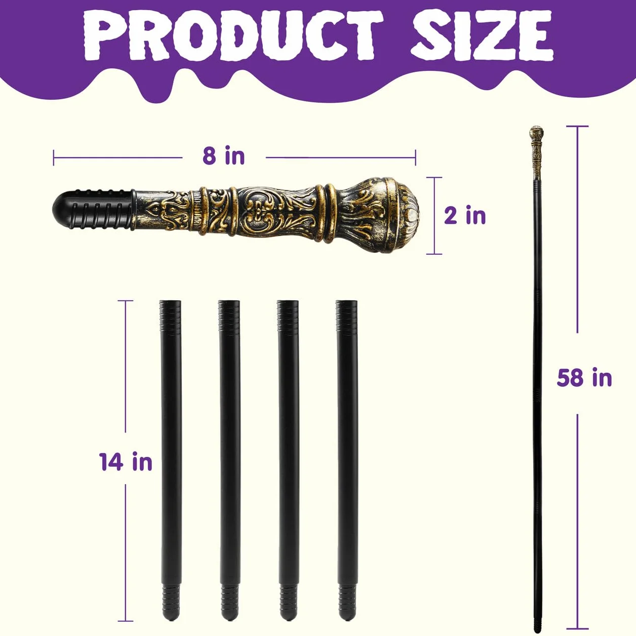 JOIN Halloween elegancki styl vintage laska czarodziej złoty 9,9 cm rekwizyt do kostiumu
