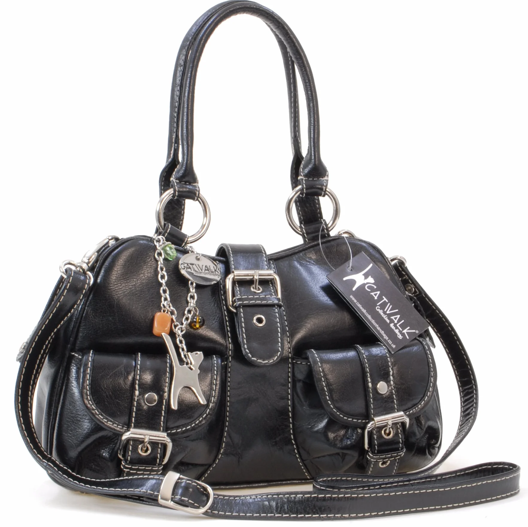 Catwalk Collection Handbags - Skórzana Torebka Crossbody z Rączką dla Kobiet - Średnia Torba na Ramię - Odpinany Regulowany Pasek - Faith