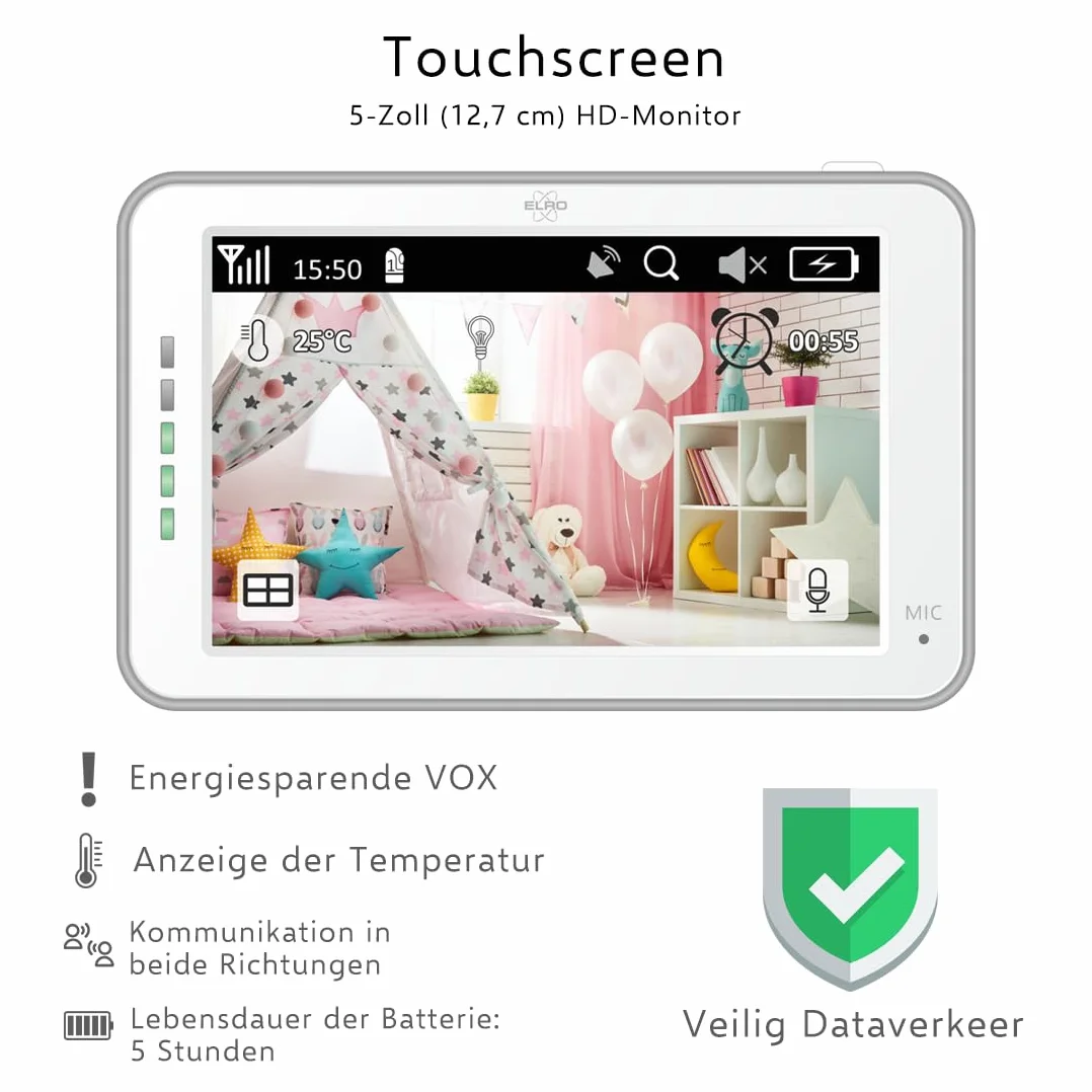 ELRO BC4000 Baby Monitor Royale Full HD niania elektroniczna z ekranem dotykowym 12,7 cm i aplikacją