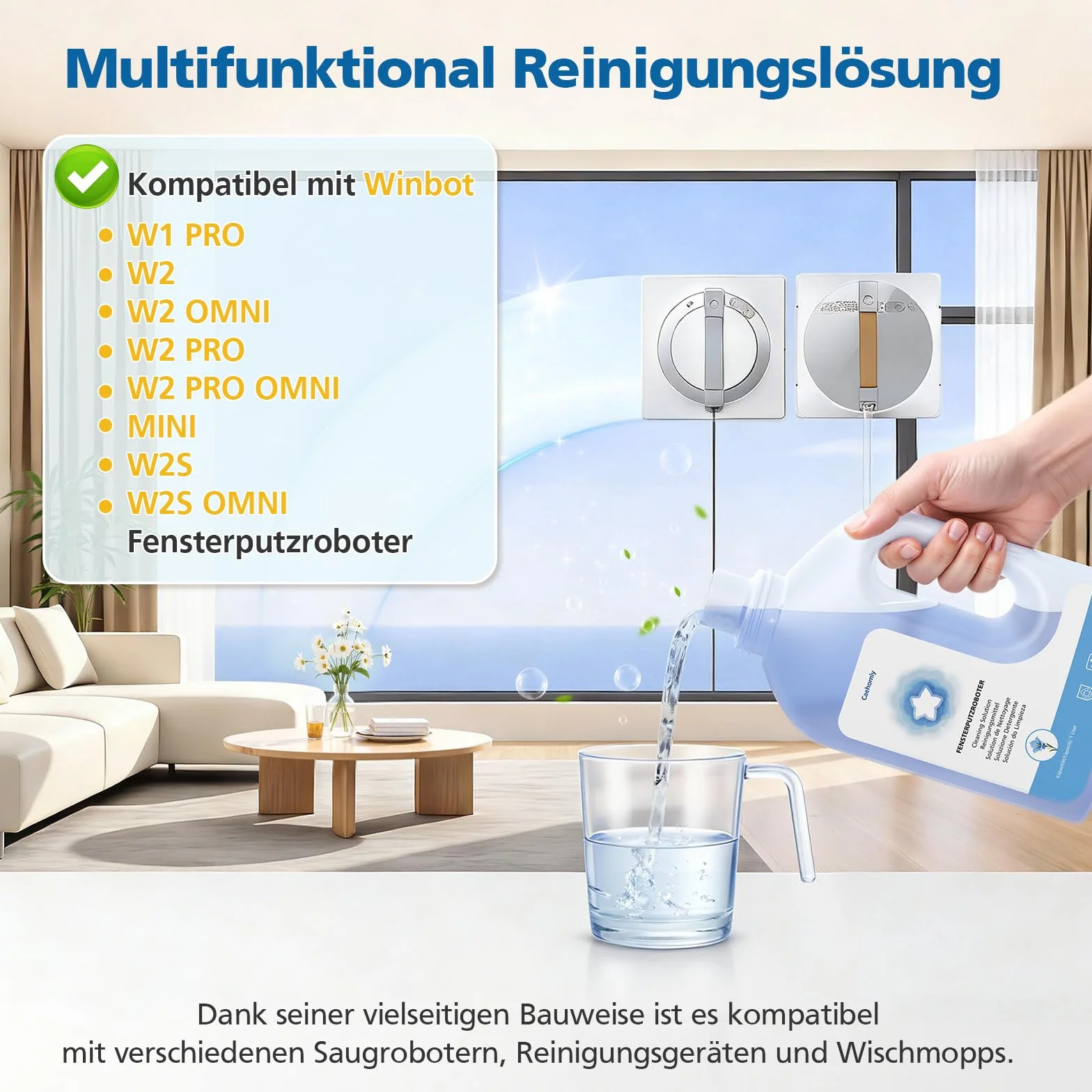 Rozwiązanie do czyszczenia robota do mycia okien ECOVACS Winbot W1 Pro, W2, W2 OMNI, W2 PRO, W2 PRO OMNI, WINBOT MINI, W2S, W2S OMNI (1 l)