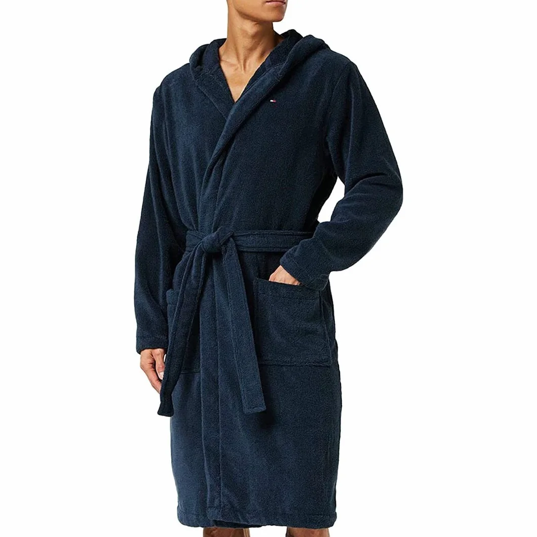 Tommy Hilfiger Mężczyźni Icon Hooded Szlafrok Kąpielowy, Granatowy, M