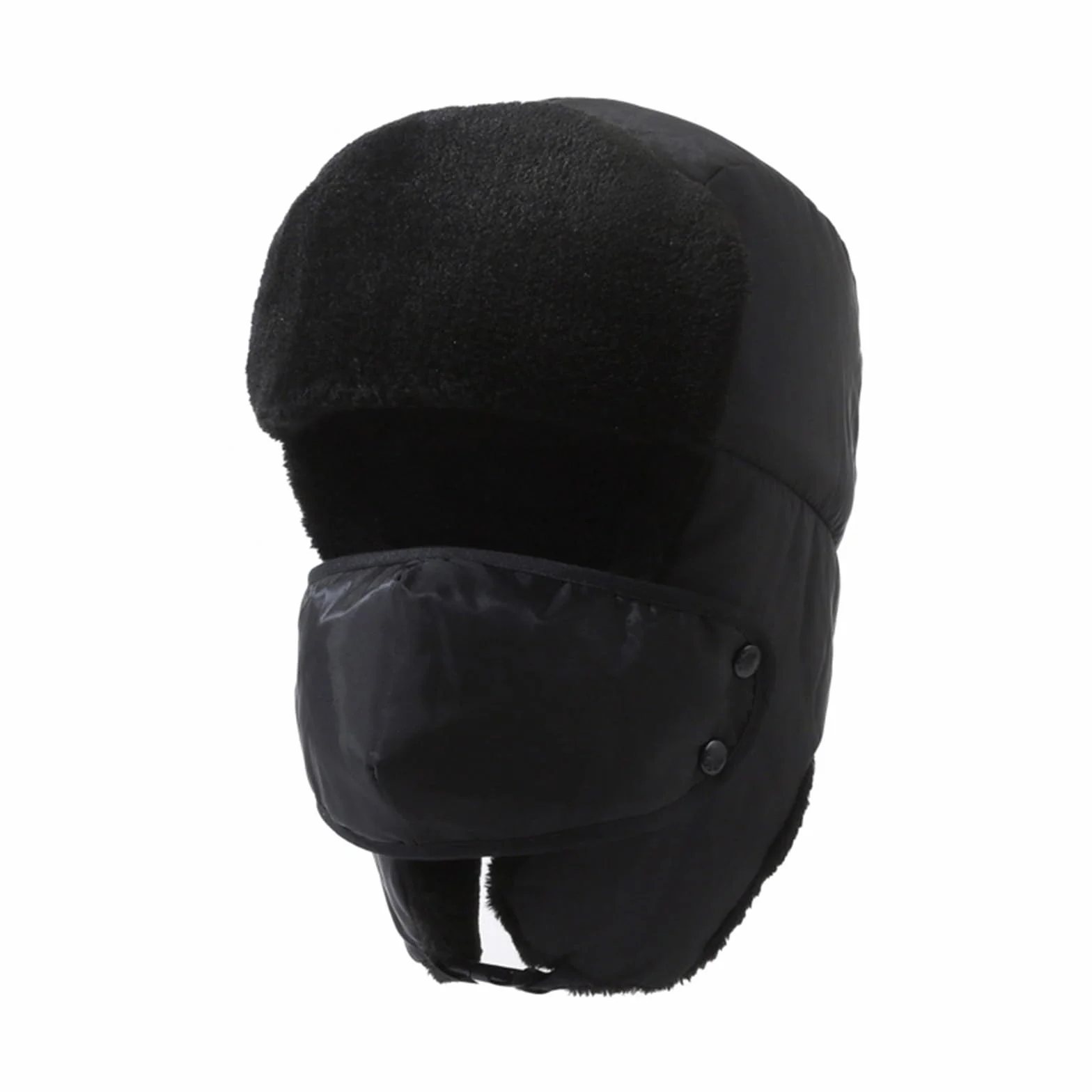 Czapka lotnicza Unisex, Ushanka czapka z nausznikami i odpinaną maską, wiatroszczelna zimowa czapka narciarska, ciepła czapka myśliwska męska kobieta, czarne, rozmiar uniwersalny