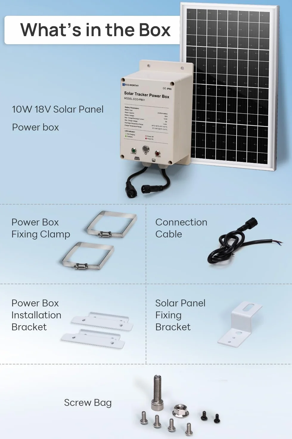 ECO-WORTHY Solar Tracker System IP65 Wodoodporność: monokrystaliczny panel słoneczny 10 W + akumulator LiFePO4 6 AH 12 V z 3000 cyklami i ochroną BMS Plug and Play do ogrodu i