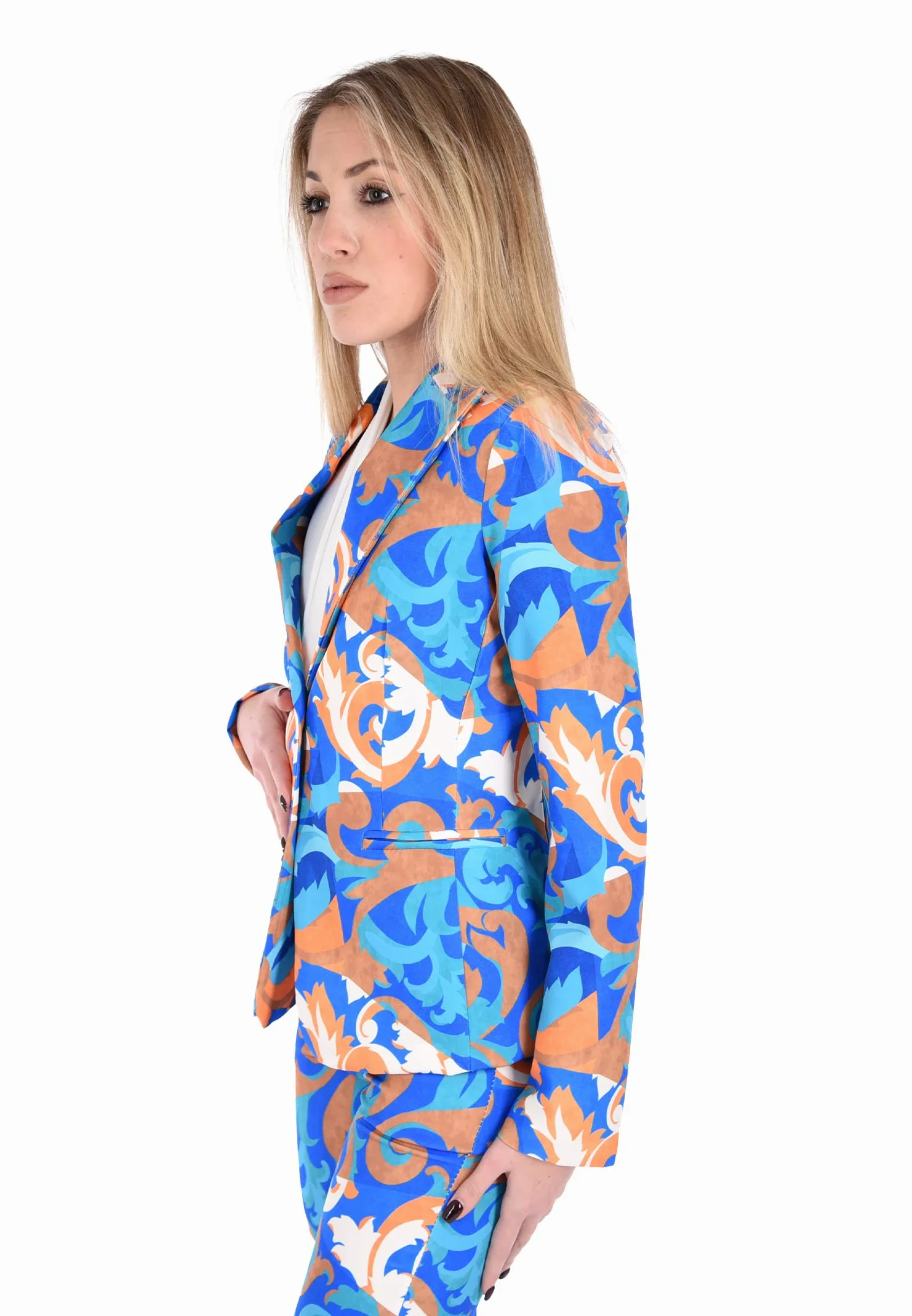 Marynarka Damska elegancka kurtka z kolorową świnią Sartorial Made in Italy, niebieski, M