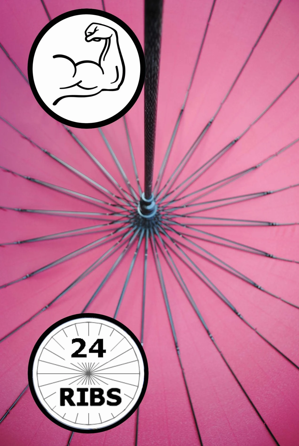 COLLAR AND CUFFS LONDON Wiatroodporny parasol żebrowy z 24 żebrami dla super wytrzymałości - 60 km/h bardzo mocny - trójwarstwowa wzmocniona rama z włókna szklanego - drewniany uchwyt haczykowy -