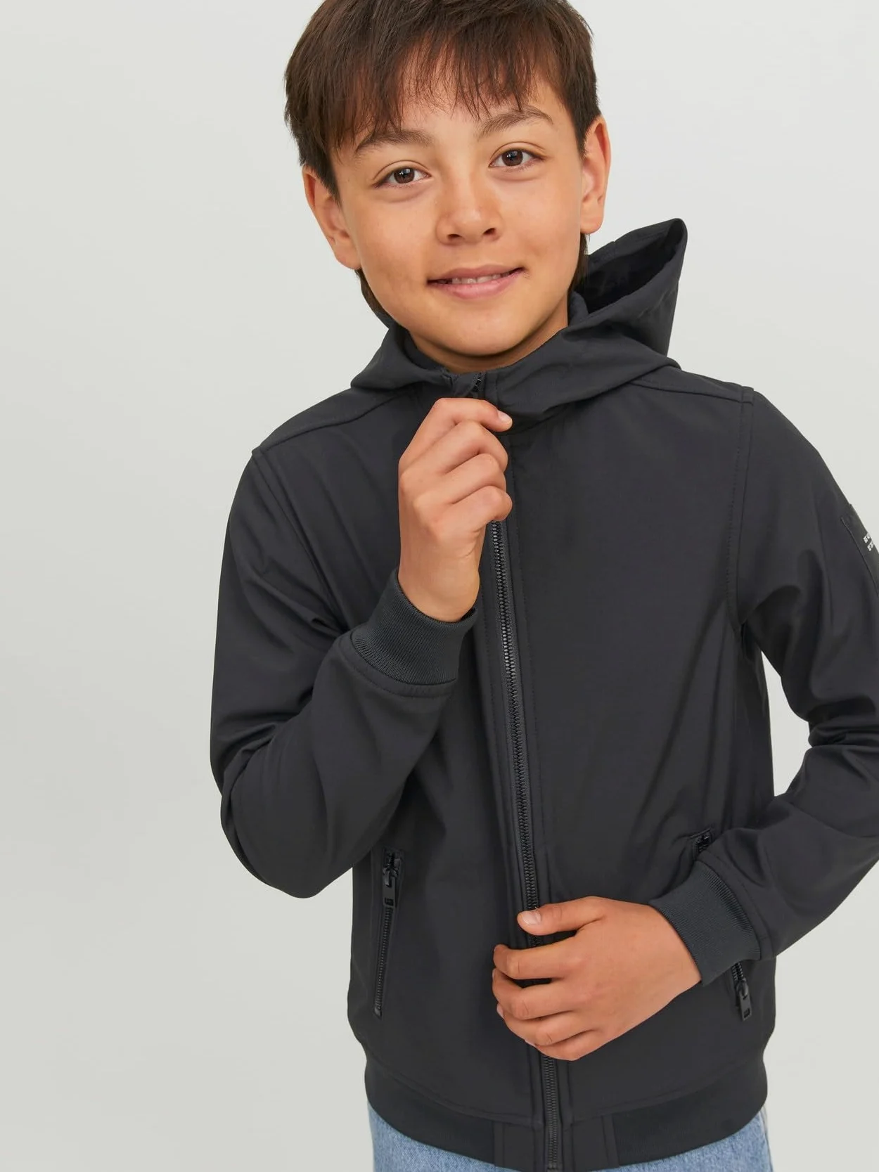 Jack & Jones Junior JJEBASIC kurtka softshell hood SN JNR, czarna, 176, czarny, 176