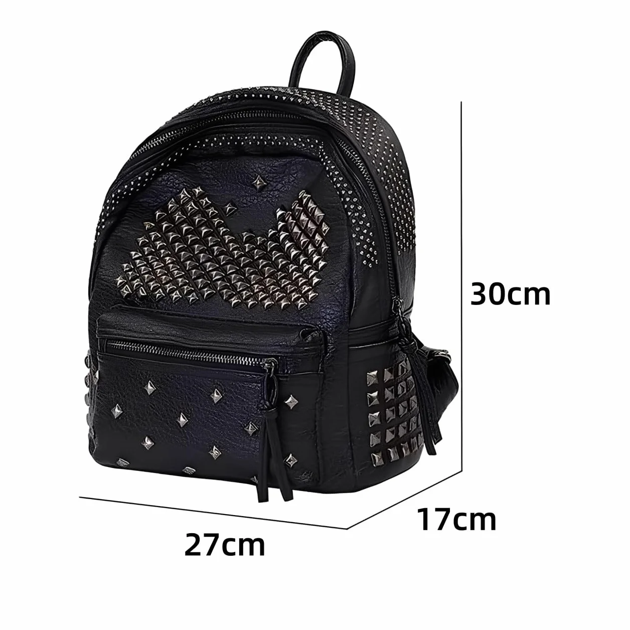 Rivet Design Luxe czarny plecak ze skóry PU torba na ramię wypoczynek torba podróżna torba szkolna plecak dla nastolatek dziewcząt, Czarny, M, Plecaki tornistry