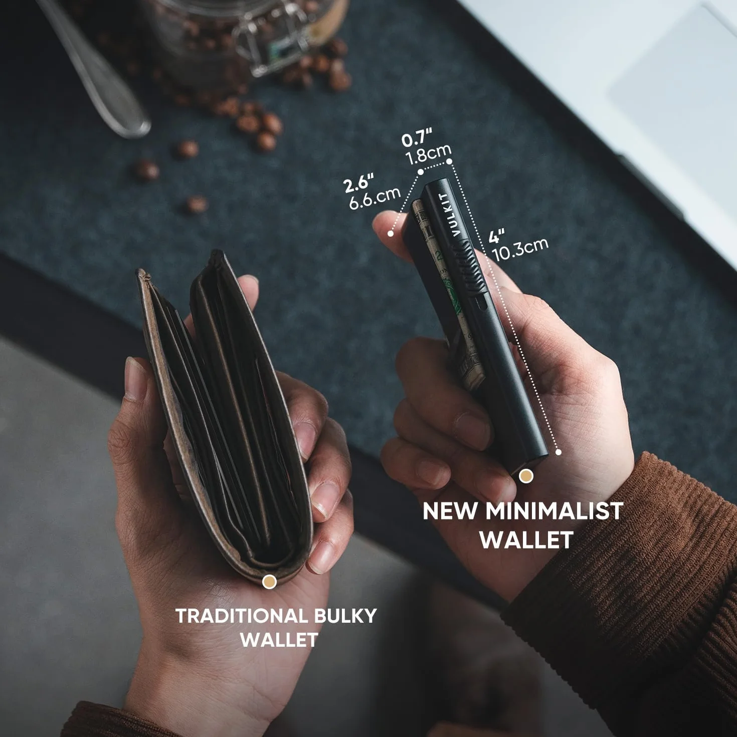 VULKIT Etui na karty dla mężczyzn, etui na karty kredytowe, RFID, blokowanie pop-up, etui na karty, minimalistyczny portfel, smukły portfel RFID, Czarny z klamrą do pieniędzy, Einheitsgröße