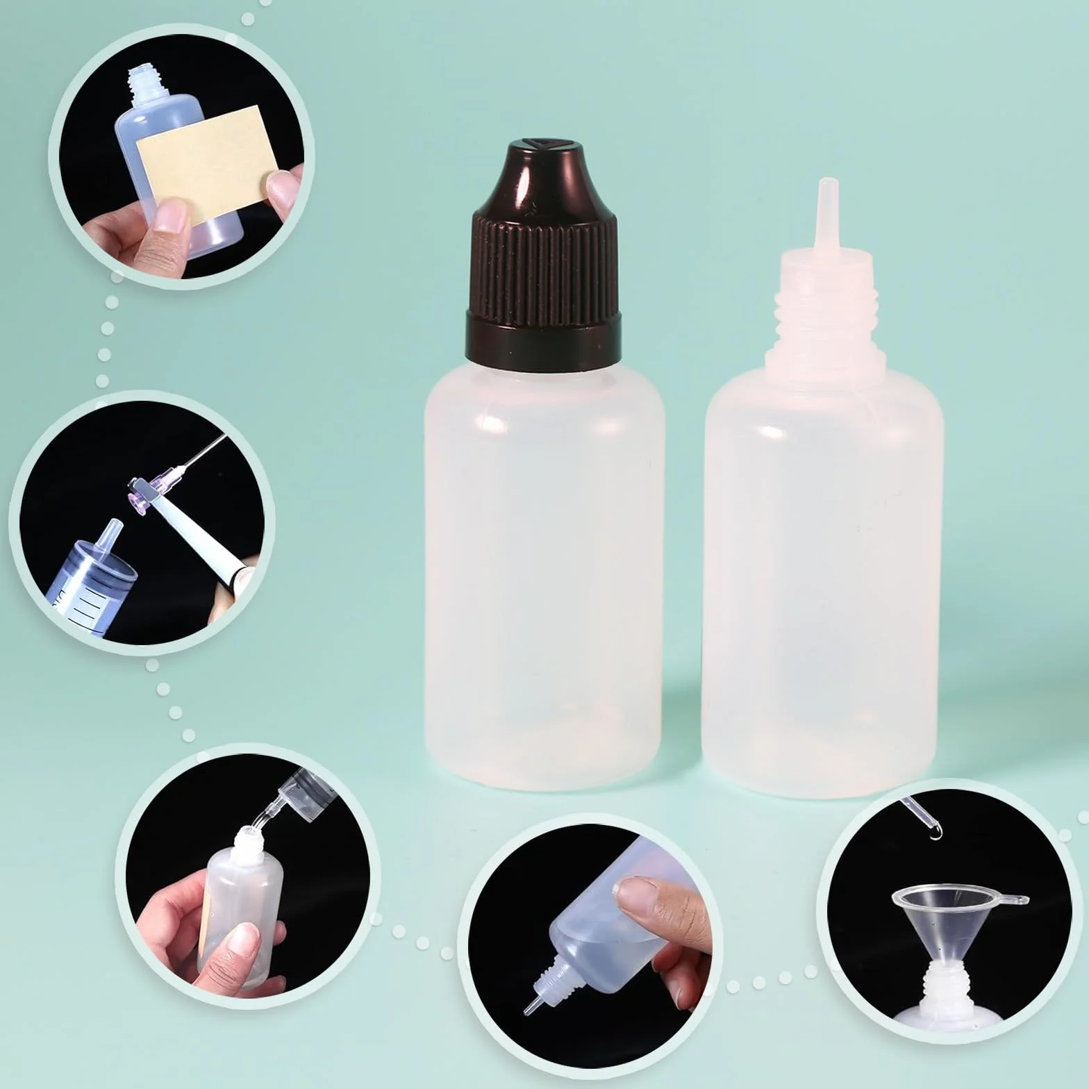 20 sztuk butelek z kroplomierzem, butelka podróżna z pipetą transferową, tworzywo sztuczne, (30 ml)
