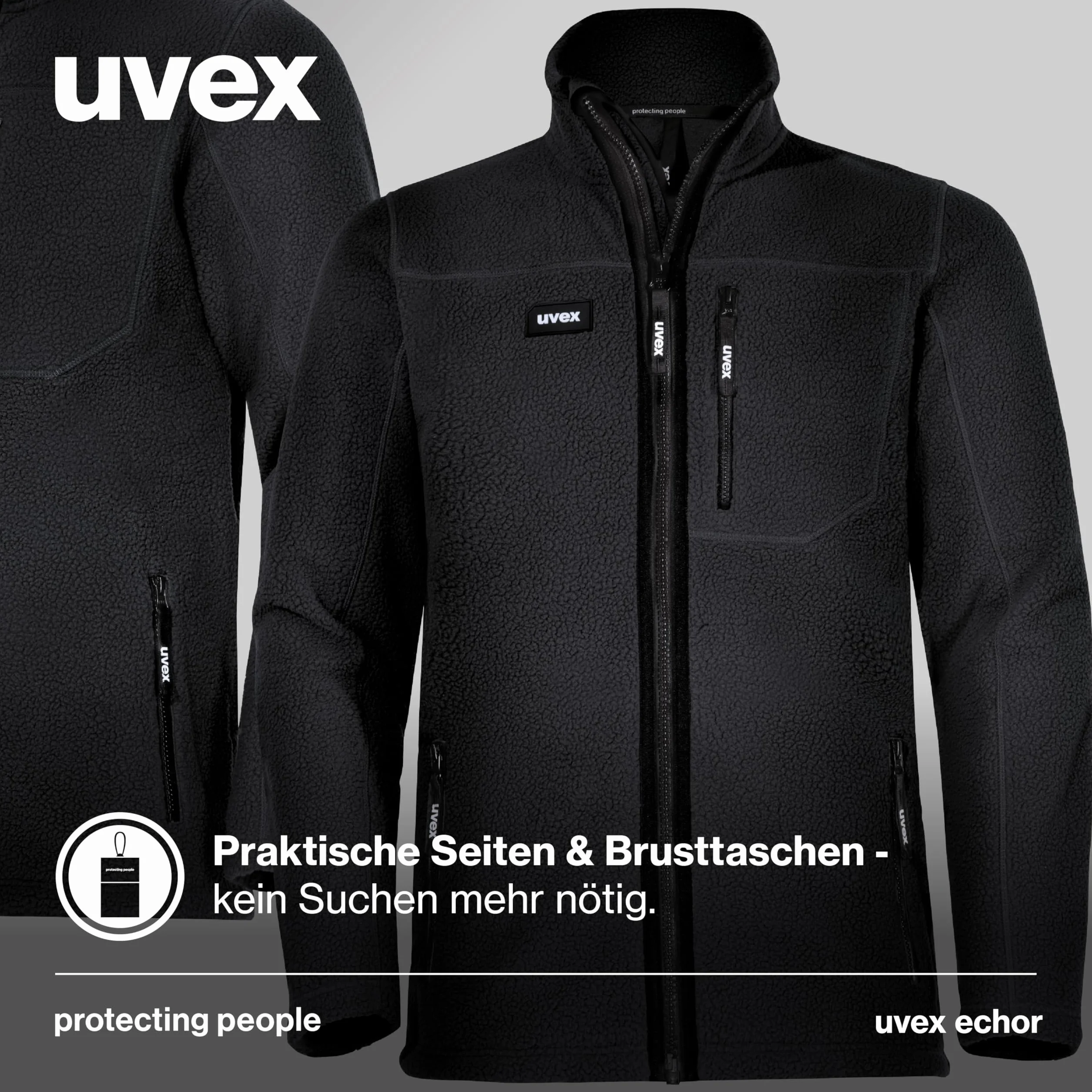 Uvex Echor kurtka polarowa, męska kurtka robocza, kurtka outdoorowa z polarem Sherpa
