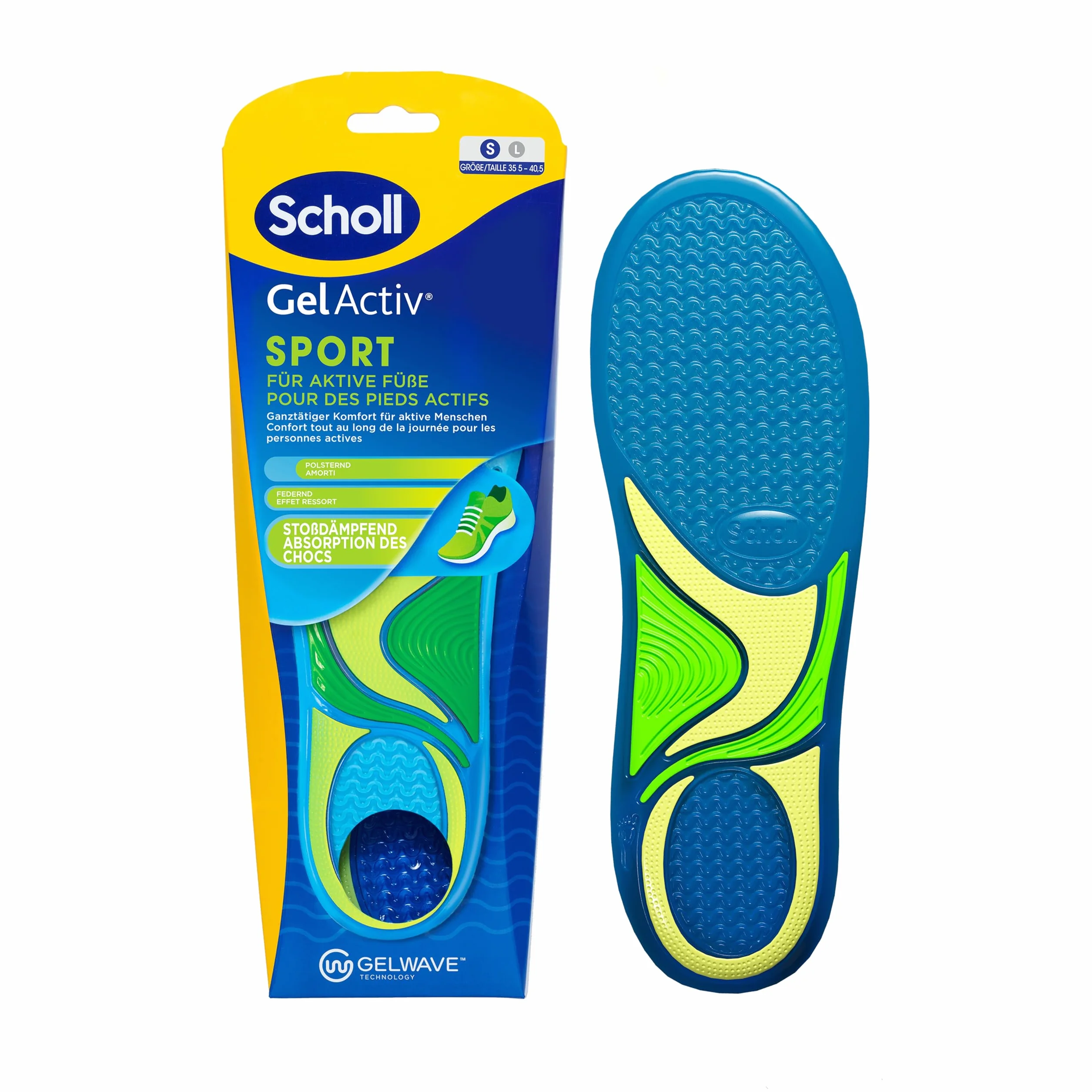 Scholl GelActiv sportowe wkładki dla kobiet, wygodne wkładki do butów do biegania przez cały dzień dla świeżych i chłodnych stóp, super amortyzacja uderzeń i amortyzacja z technologią GelWave, rozmiar
