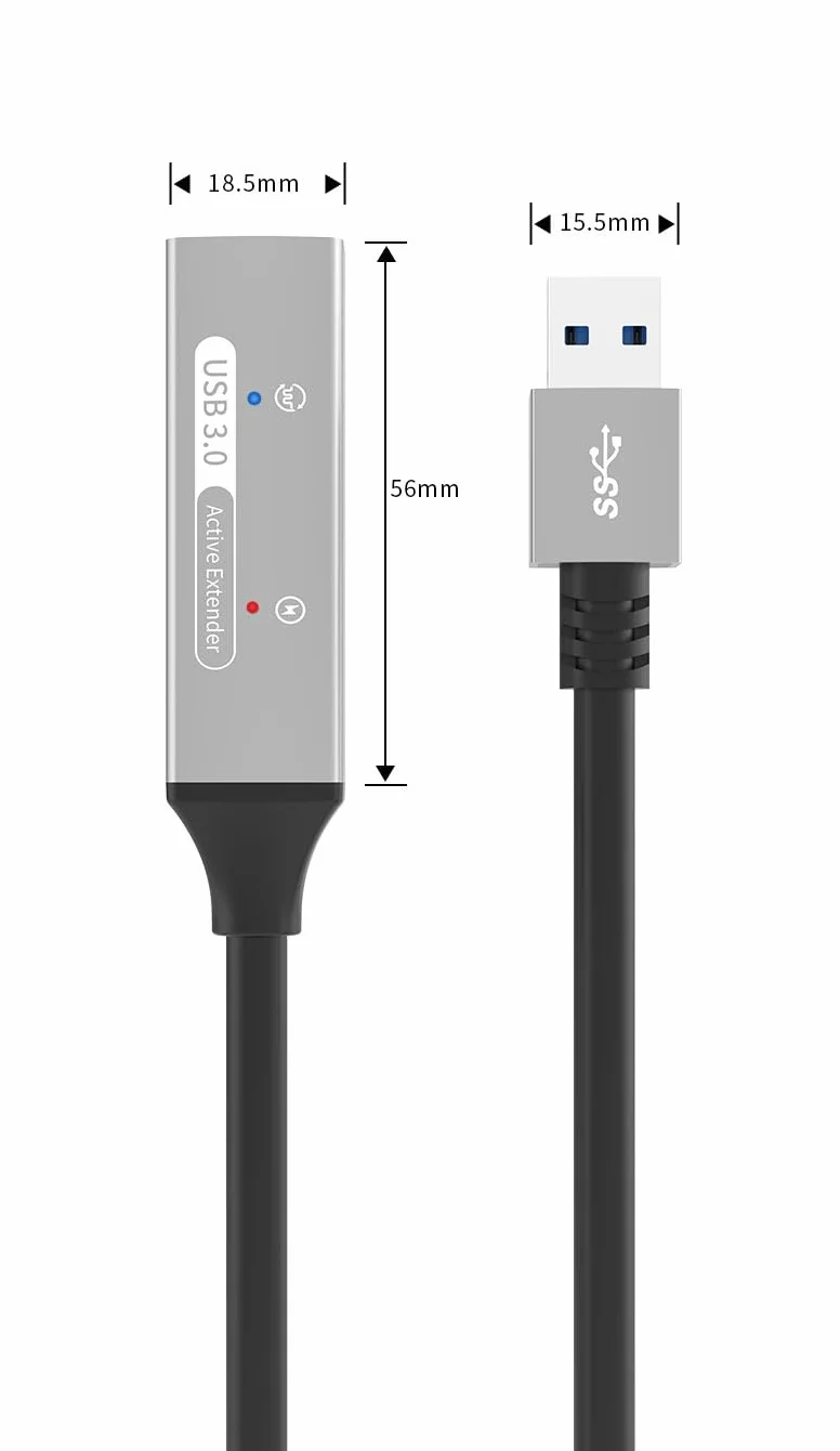 PREMIUMCORD Aktywny Przedłużacz USB z Repeaterem 20m, Złącze Żeńskie Typu A do Męskiego, USB 3.2 Gen 1 SuperSpeed 5Gbit/s, 2x Ekranowany, Obudowa Aluminiowa, Czarny, Długość 20m