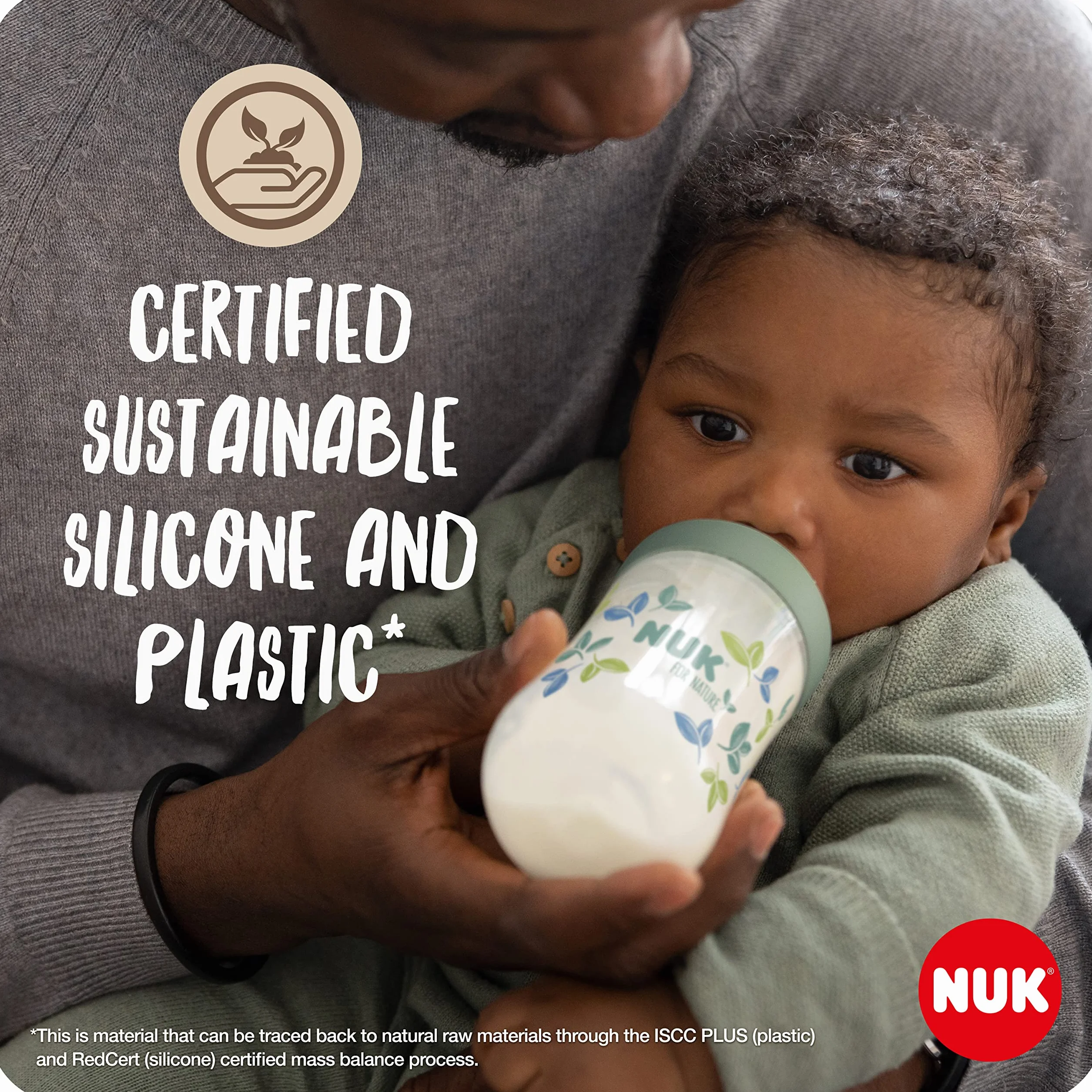 NUK for Nature Butelka dla niemowląt, średniej wielkości, 260 ml, trwały silikonowy smoczek z antykolkową wentylacją, regulacja temperatury, bez BPA, zielony