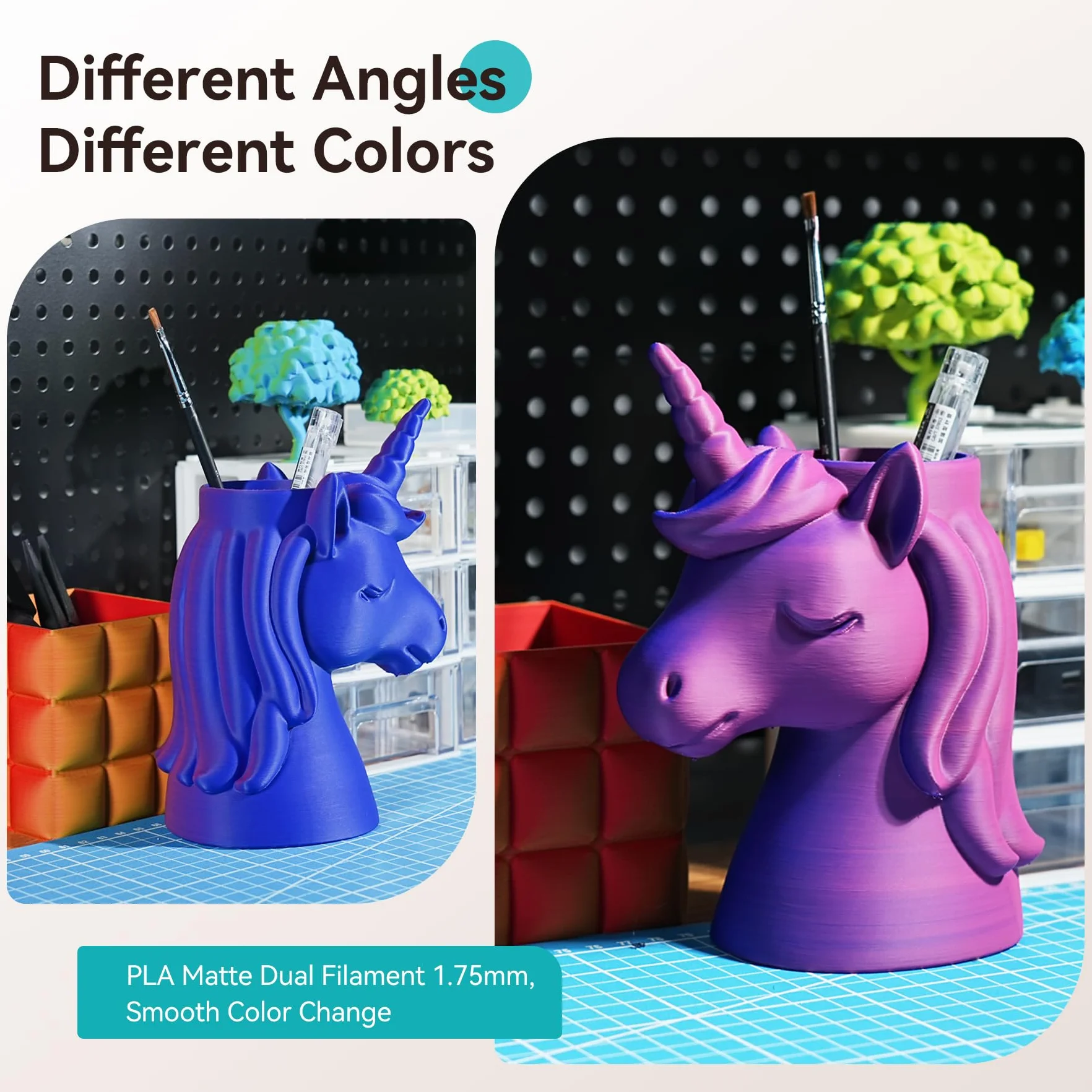 SUNLU Dwukolorowy matowy filament PLA 1,75 mm, matowy filament do drukowania 3D z 2-kolorowym gradientem, dokładność wymiarowa +/- 0,02 mm, szpula 1 kg, niebiesko-czerwony