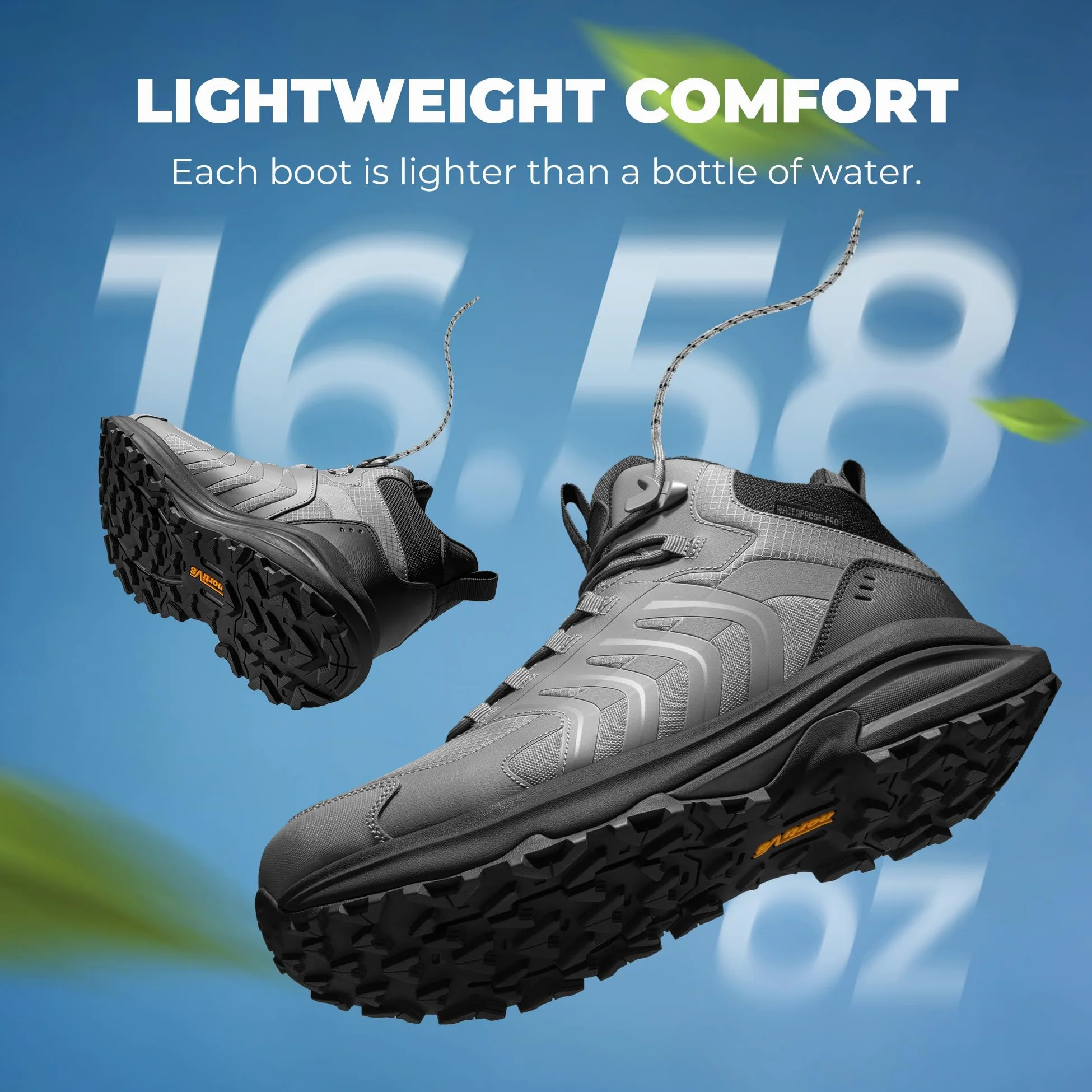NORTIV 8 Męskie wodoodporne buty trekkingowe PRO, Szary Czarny, 10 UK | Lekkie buty trekkingowe do trekkingu, na kemping i wędrówki z plecakiem
