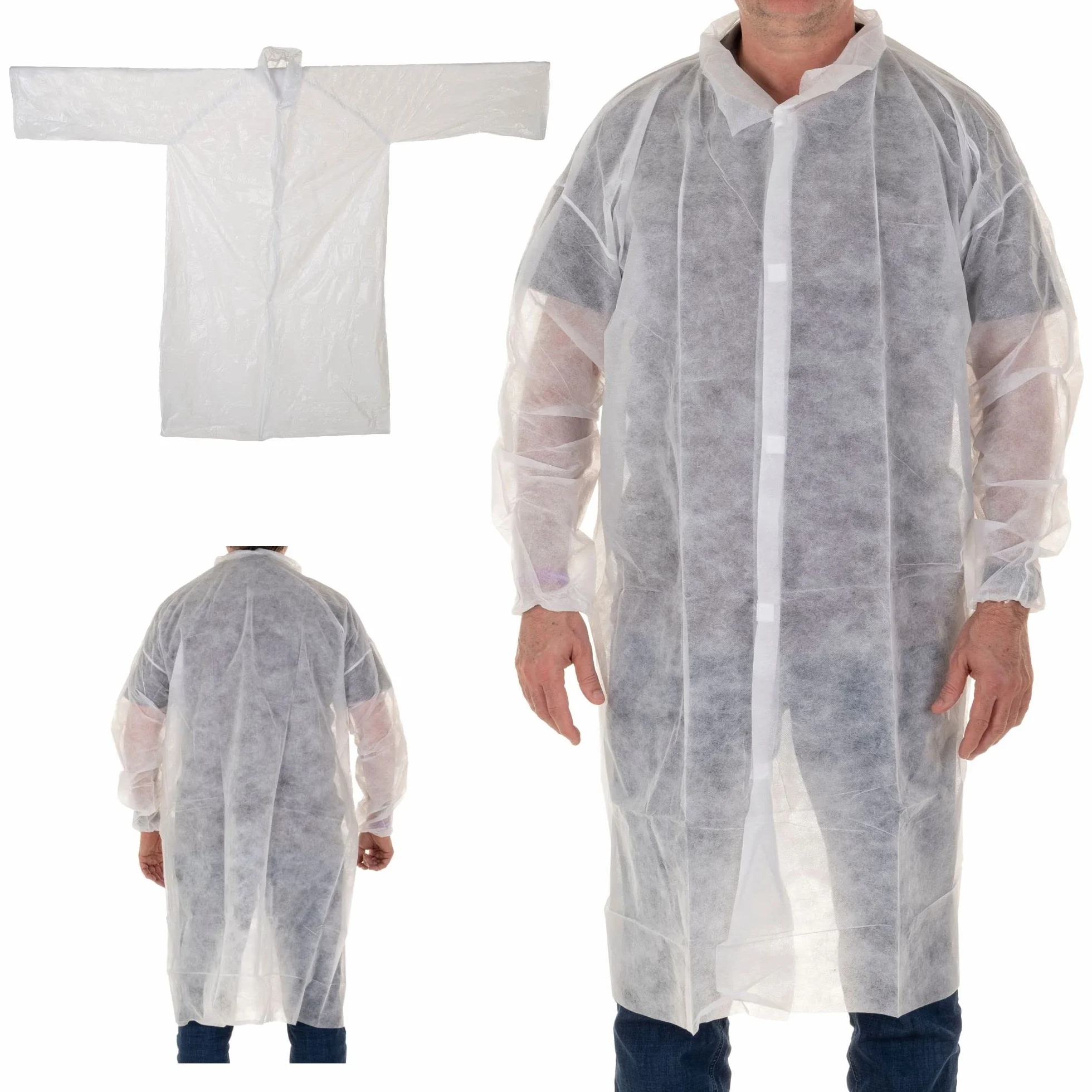 XARA Jednorazowy szlafrok chirurgiczny - rozmiar XL 112 x 138 cm - opakowanie 10 - jednorazowy szlafrok z zamknięciem stykowym - Materiał: TNT polipropylen 35 g - Oddychająca odzież jednorazowa