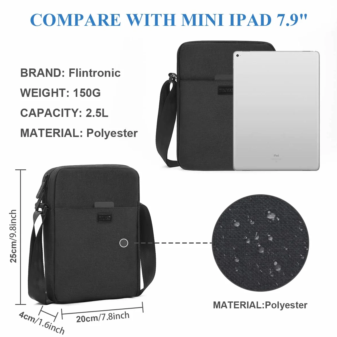 flintronic Męska torba na ramię, wodoodporna torba kurierska z regulowanym paskiem, lekka torba robocza z wieloma kieszeniami, torba crossbody, do pracy, na zakupy, do szkoły, podróży, codziennego