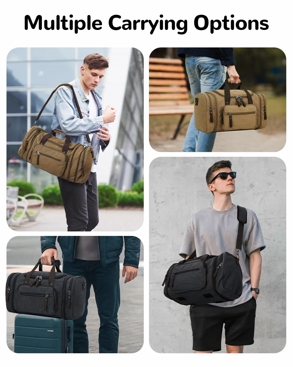 Vintage duża torba podróżna płócienna holdall na weekend, Czarny