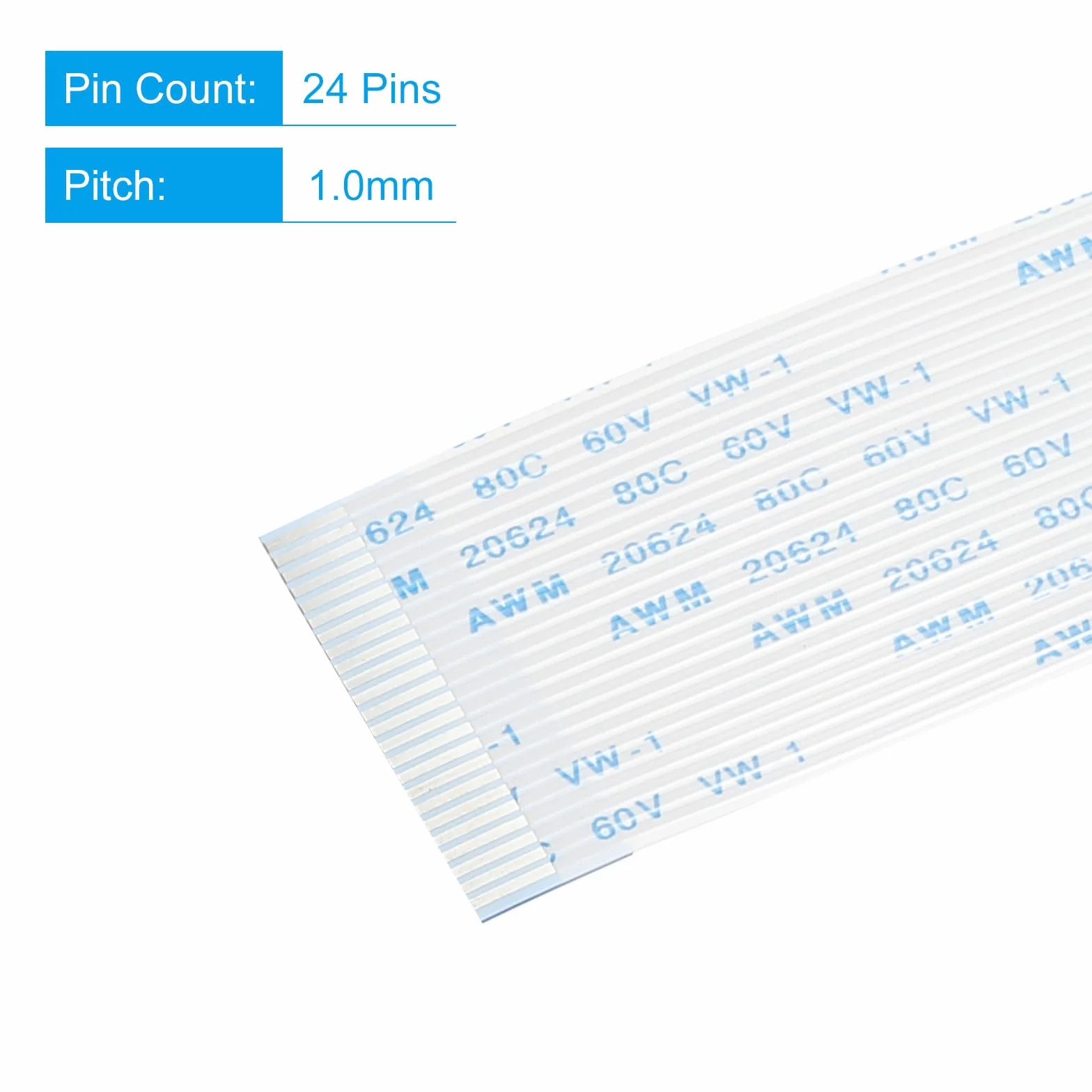 sourcing map Płaski kabel 24 piny 1,0 mm 300 mm do drukarki 3D aparat przyłącze typ B pakiet z 5