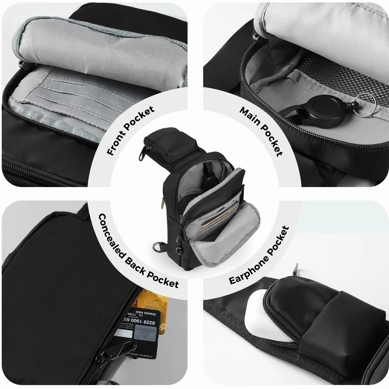 BROADREAM Antykradzieżowa torba na ramię Sling Crossbody Bag z blokadą RFID