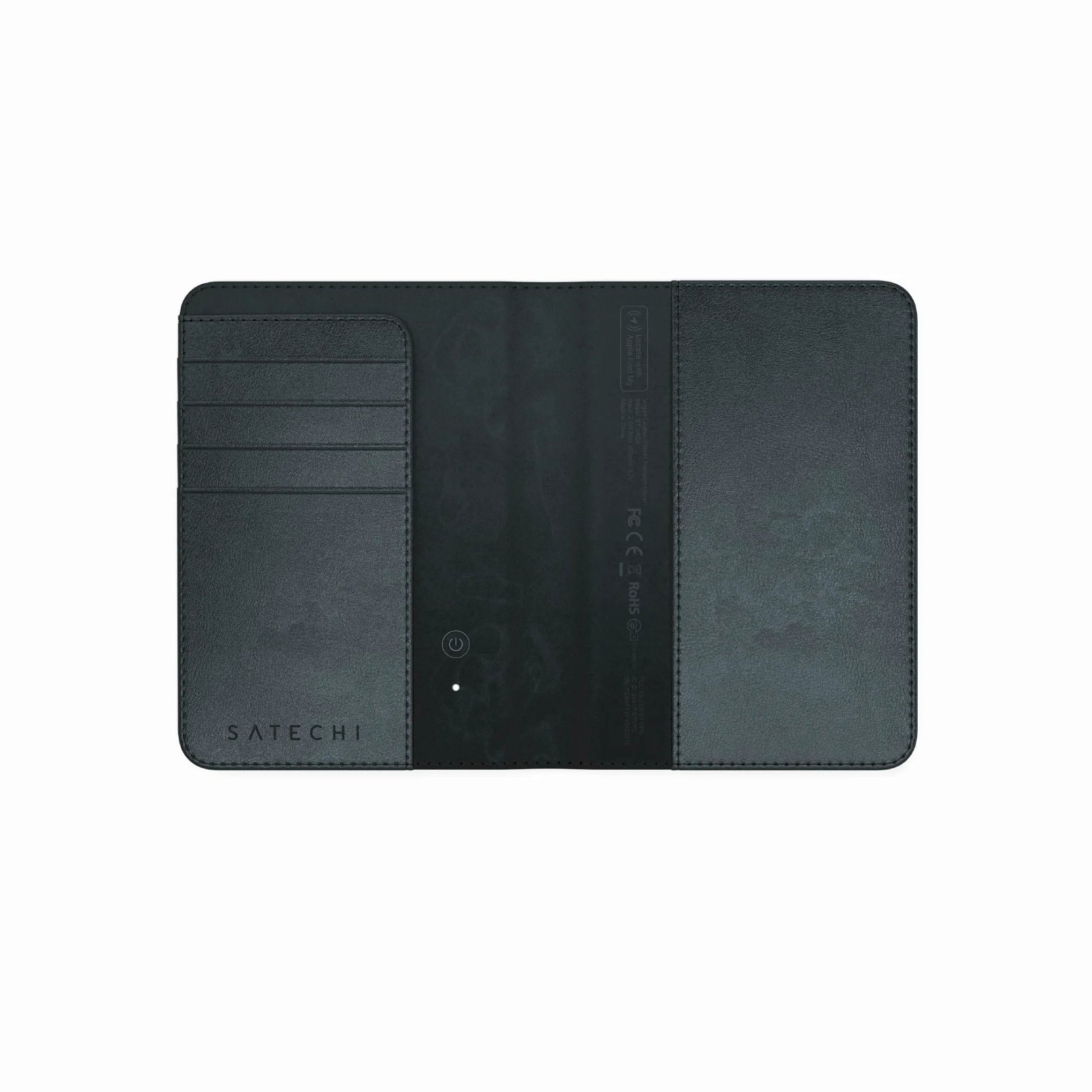 SATECHI Find My Etui na Paszport, Portfel Podróżny Z 4 Przegródkami na Karty, Ładowaniem Bezprzewodowym I Blokadą Rfid, Kompatybilny Z Aplikacją Find My na Ios, Materiał Premium (PU) – Czarny