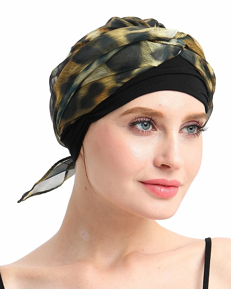 FocusCare chemo turban nakrycie głowy dla kobiet po chemioterapii chorych na raka, Leopard, jeden rozmiar