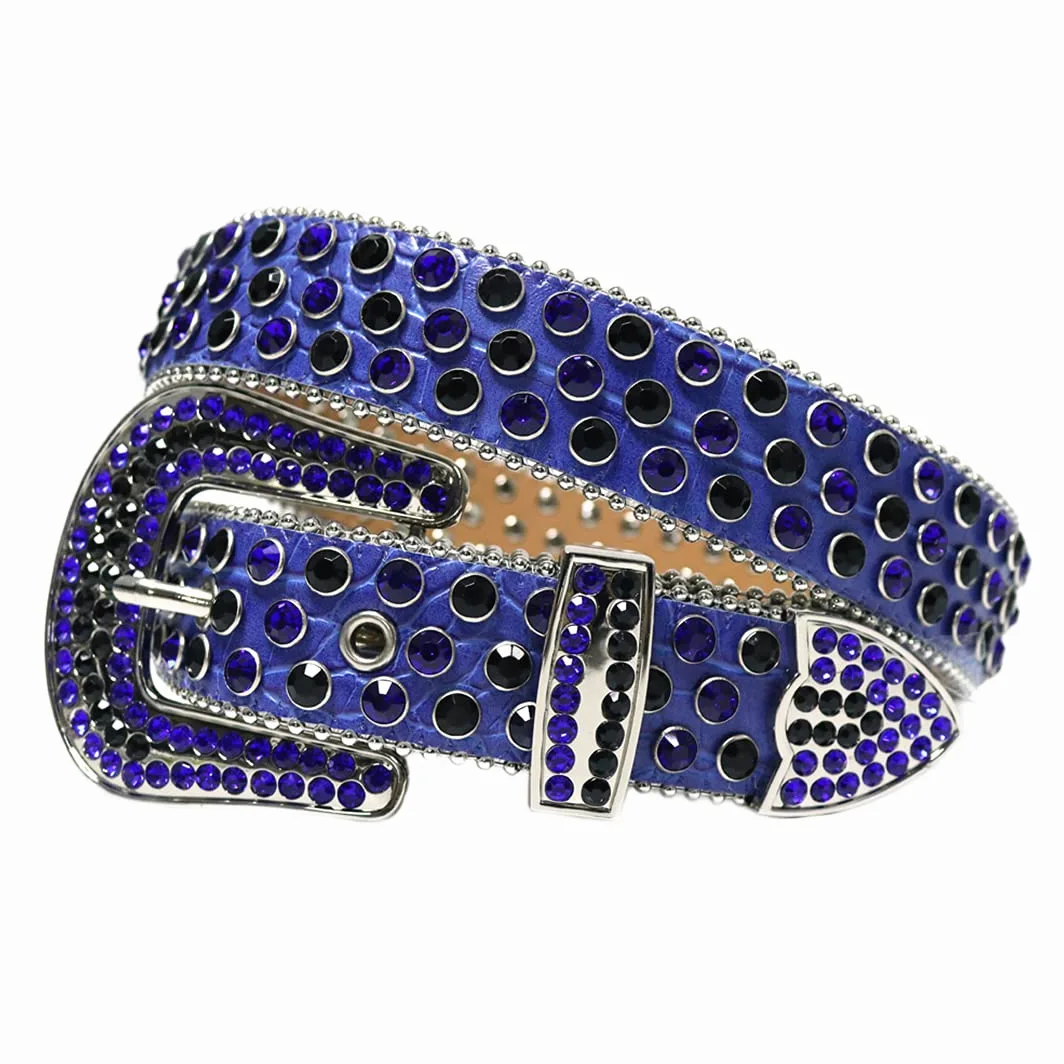 Moda Western Bling kryształ górski pasek kolorowy diament luksusowy sznurek z ćwiekami pasek damski męski do dżinsów ciemnoniebieski 112 cm