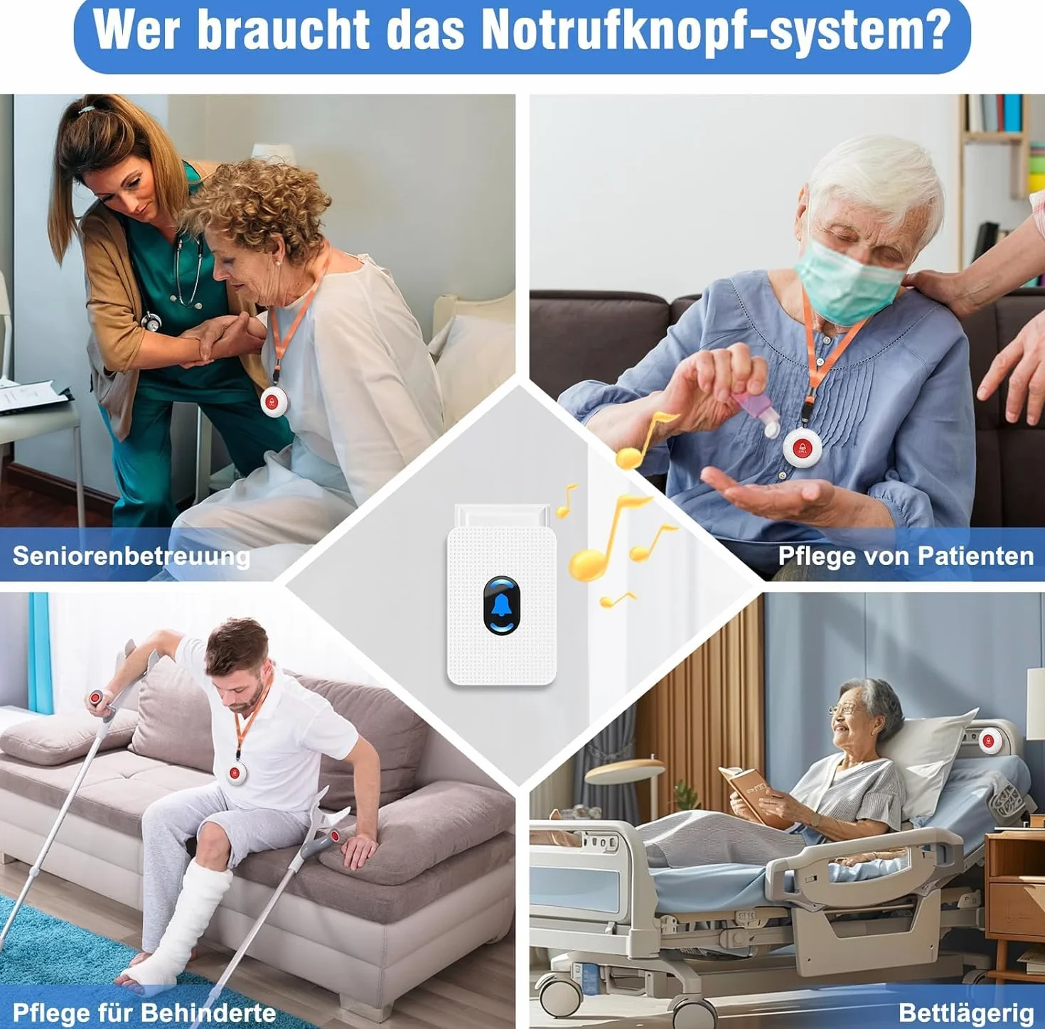 Daytech przycisk alarmowy dla seniorów/połączenia alarmowego z bransoletką alarmową do pielęgnacji domowej, bransoletka dla seniorów wymagających opieki (2 x odbiornik + 1 x nadajnik)