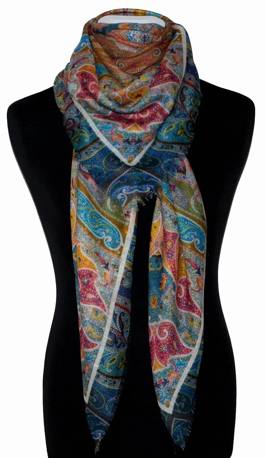 Lorenzo Cana - Luksusowa chusta damska XXL w 50% z kaszmiru i 50% jedwabiu, misternie wielobarwny nadruk, 140 x 140 cm, paszmina chusta na kopertę szal szal etola kolorowa, wielokolorowa, 140 x 140 cm