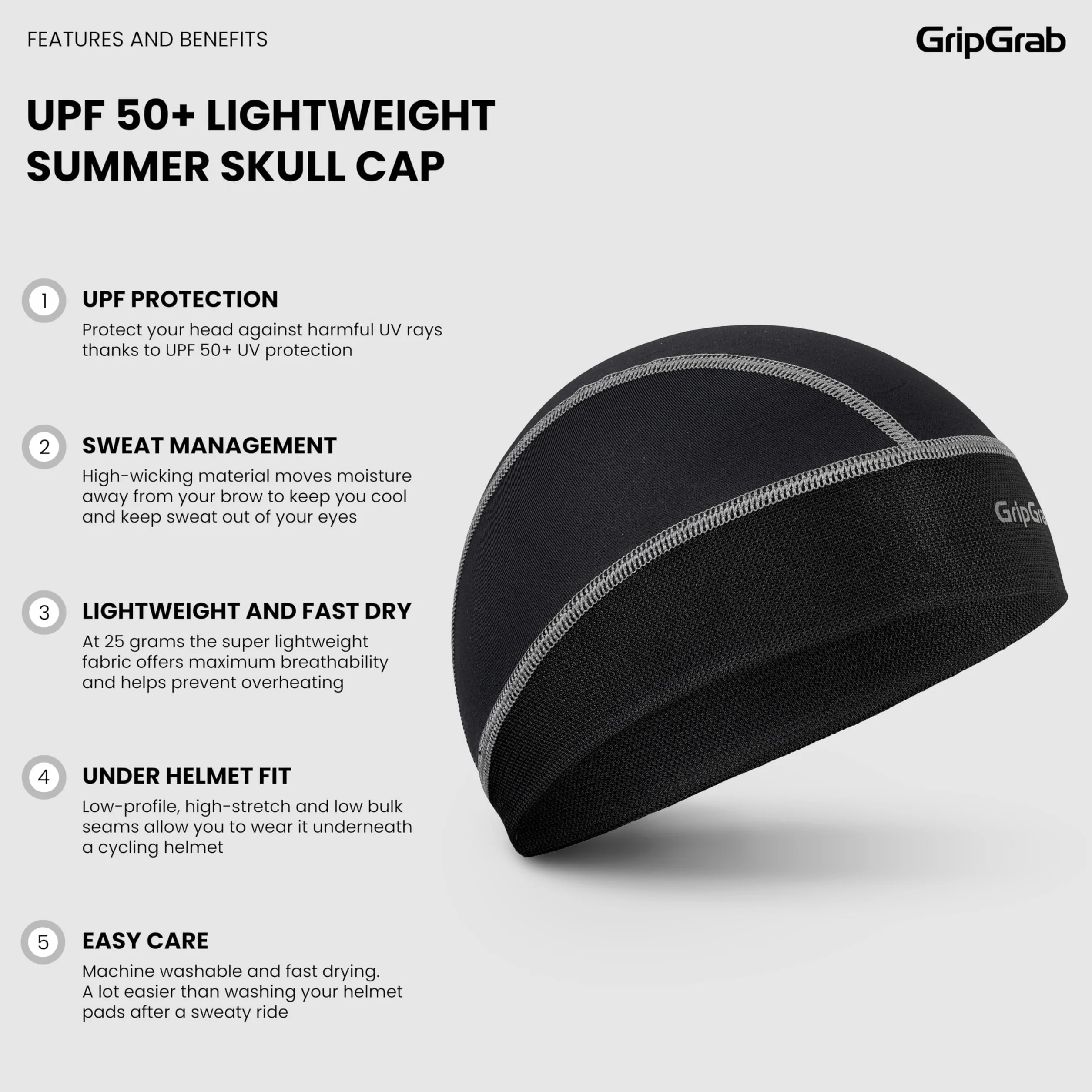 GripGrab UPF 50+ lekka czapka na rower, ochrona przed promieniowaniem UV, ochrona przed słońcem, muchami