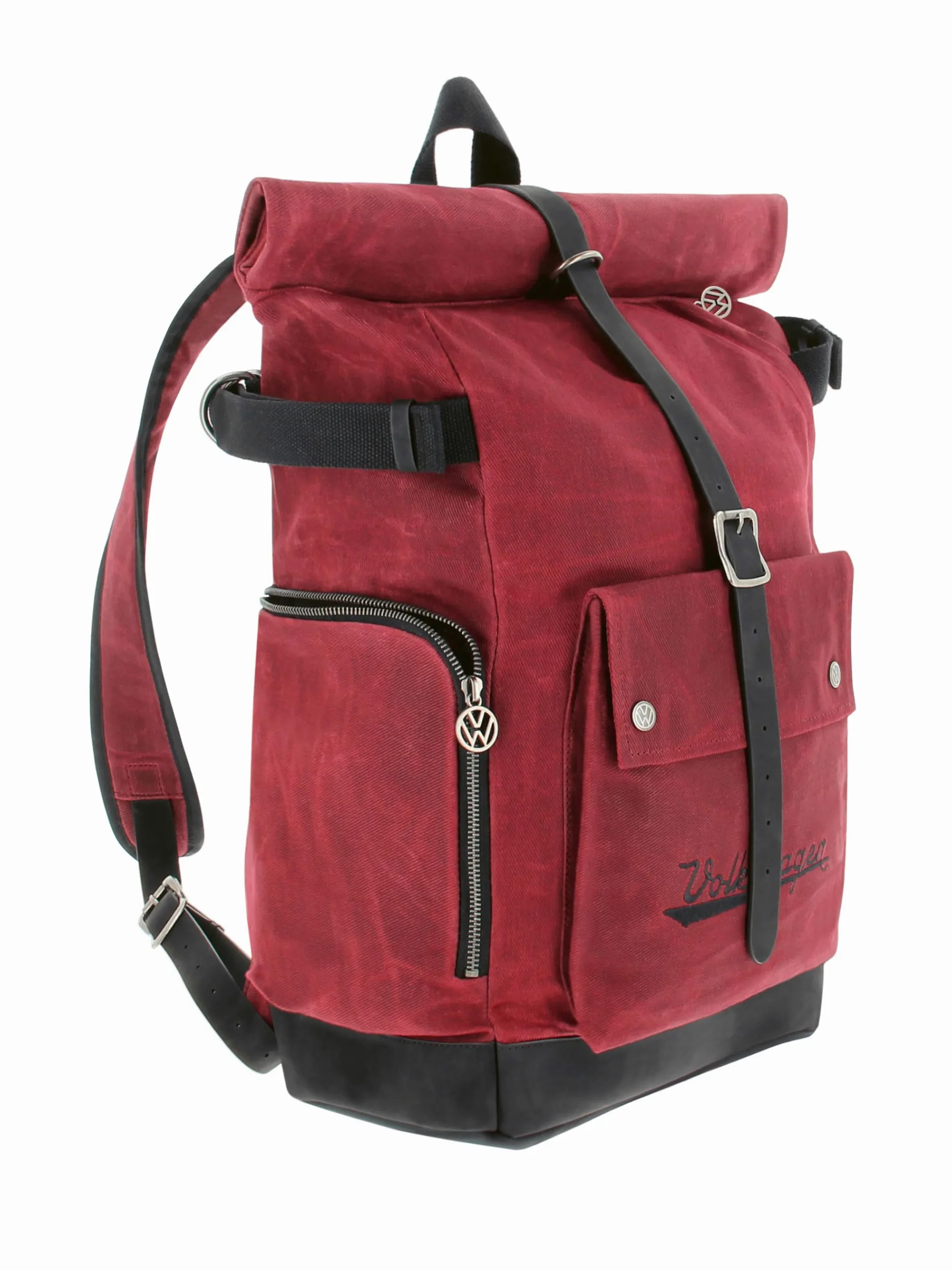 BRISA VW Collection – Rolltop Outdoor plecak podróżny, turystyczny, dla mężczyzn i kobiet, czerwony, 50 x 29 x 19 cm, vintage
