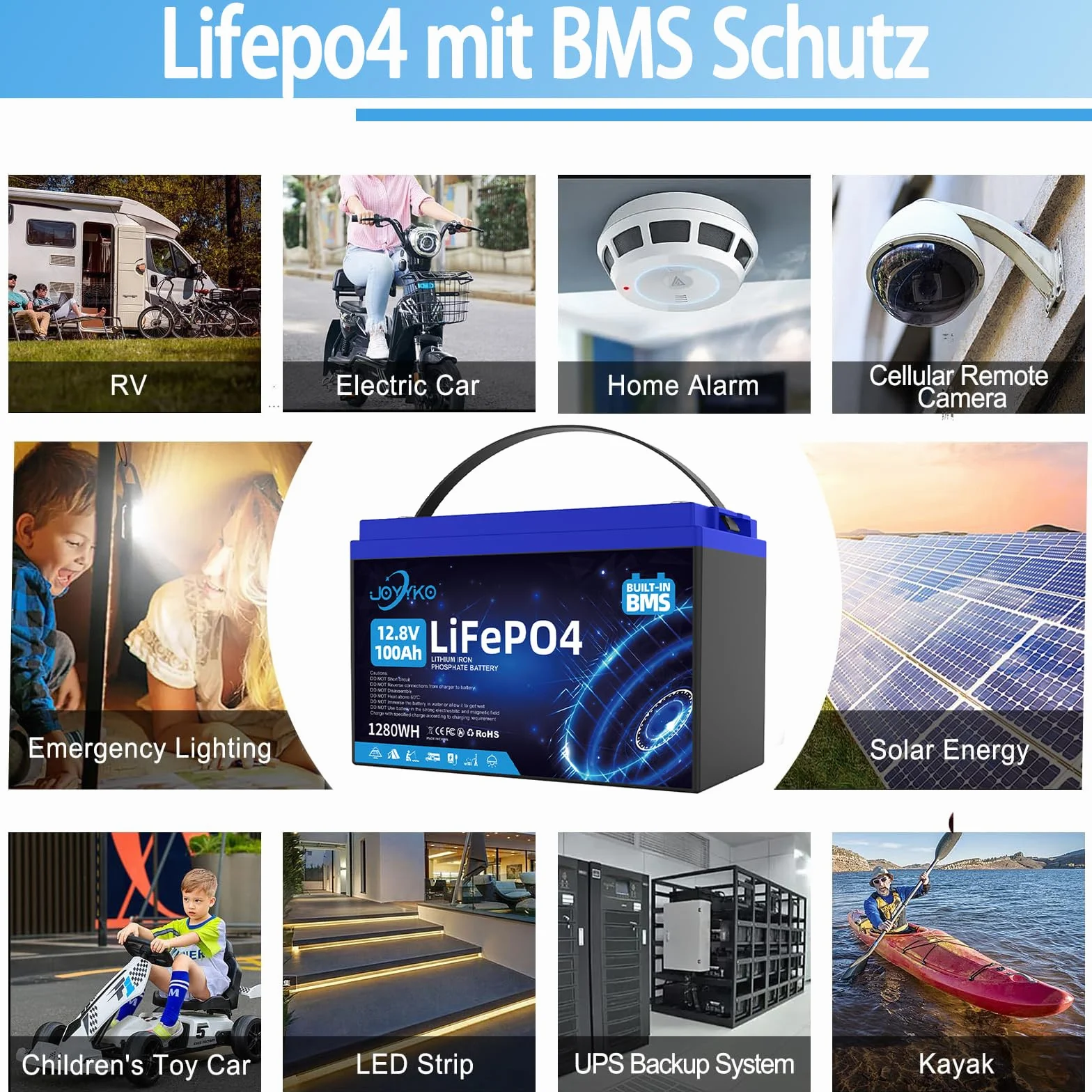 Lifepo4 akumulator litowy 100 Ah 12 V z 15 000 cyklami głębokiego ładowania i ochroną zarządzania baterią, akumulator litowy 12,8 V 100 Ah na ponad 10 lat (12.8V100Ah)