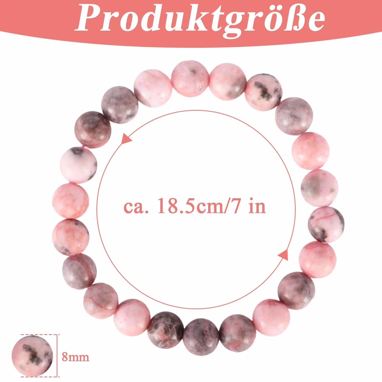 Onperpoe Bransoletka z pereł dla kobiet i mężczyzn, wysokiej jakości różowy jaspis, kamienie lecznicze, 8 mm, naturalne kamienie szlachetne, bransoletka do jogi, biżuteria damska, prezent dla córki